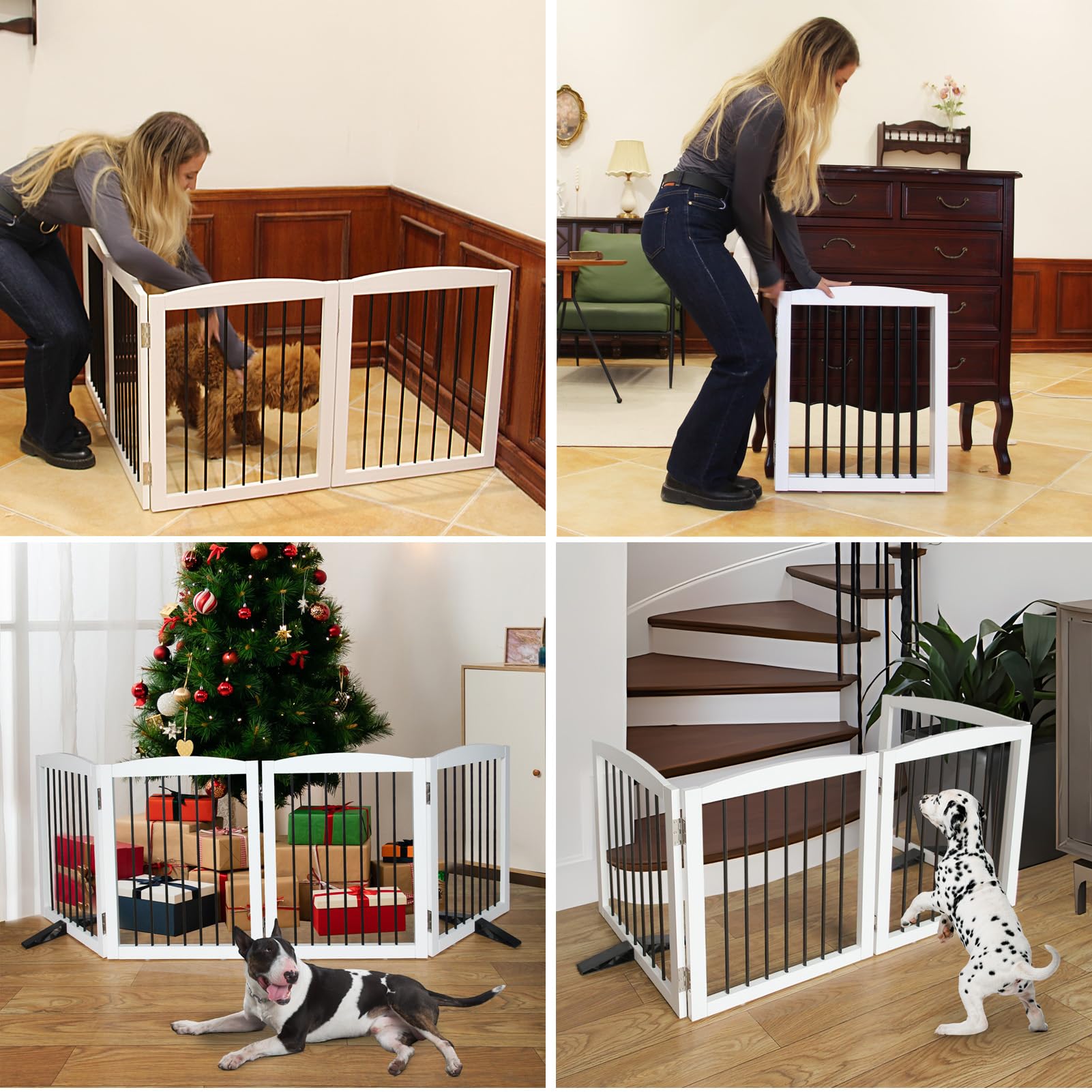 SFJC Freestanding Panel Dog Gate for Indoor, Doorways,Stairs, or Hallways,Foldable Wooden Dog Gates for House,Pet Gate for Dogs,