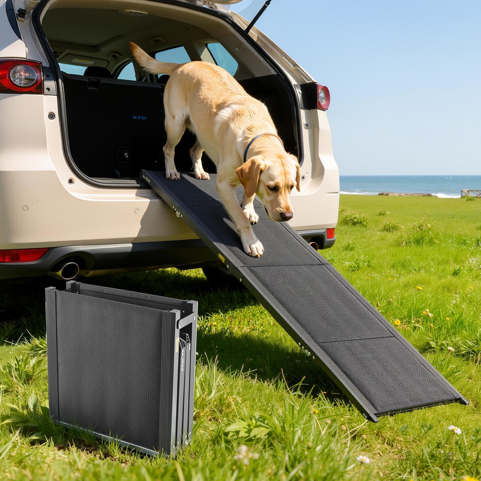 VEVOR Dog Ramp for Cars, 71 L x 20 W, Folding Pet Ramps for Medium & Large Dogs up to 250lbs, Pet Stair Ramp with Non-Slip Oxfor