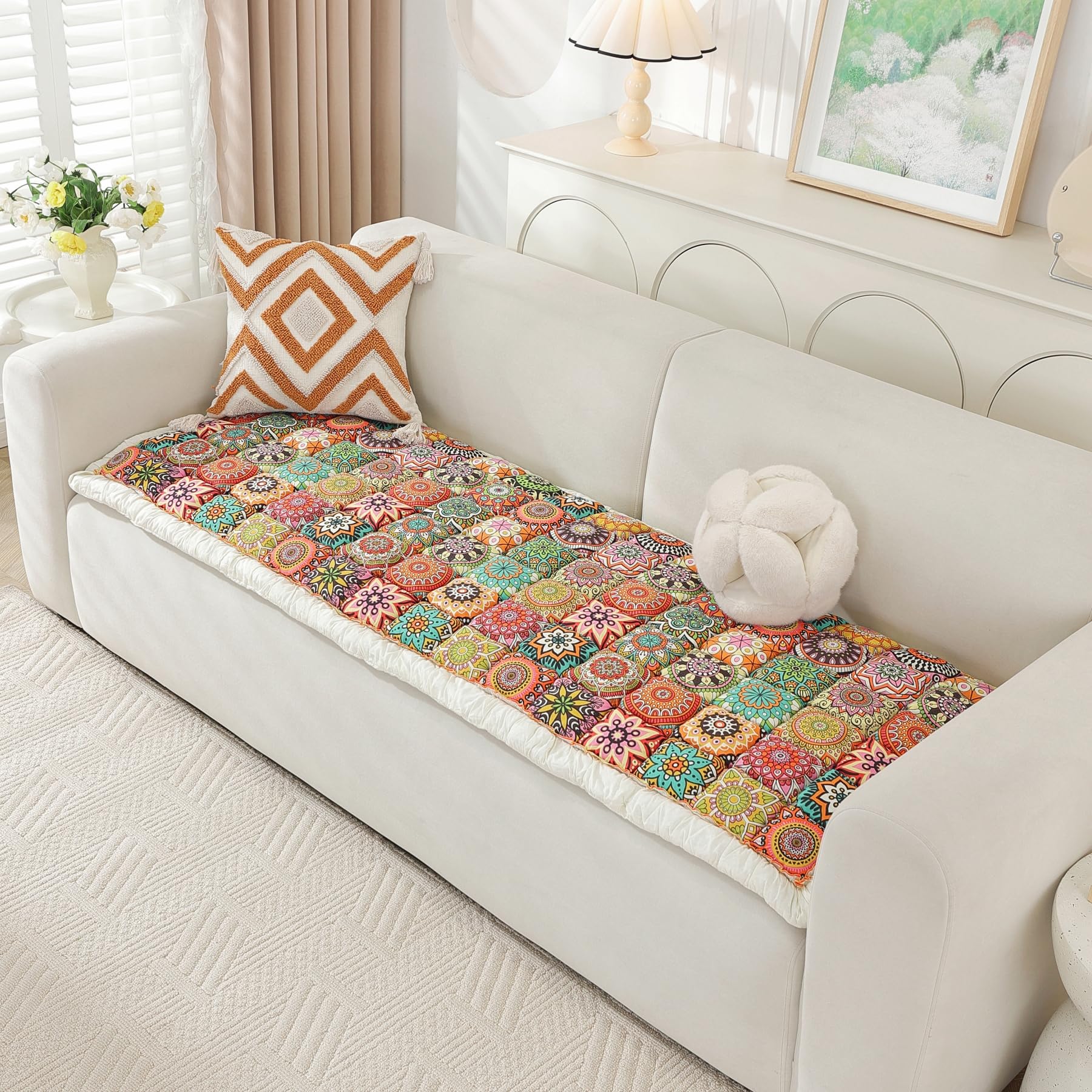 Ostepdecor Cotton Couch Cover, Non Slip Sofa Covers Washable, Dog Couch Covers For Sofa, Couch Protector For Dogs Soft Fuzzy Dog