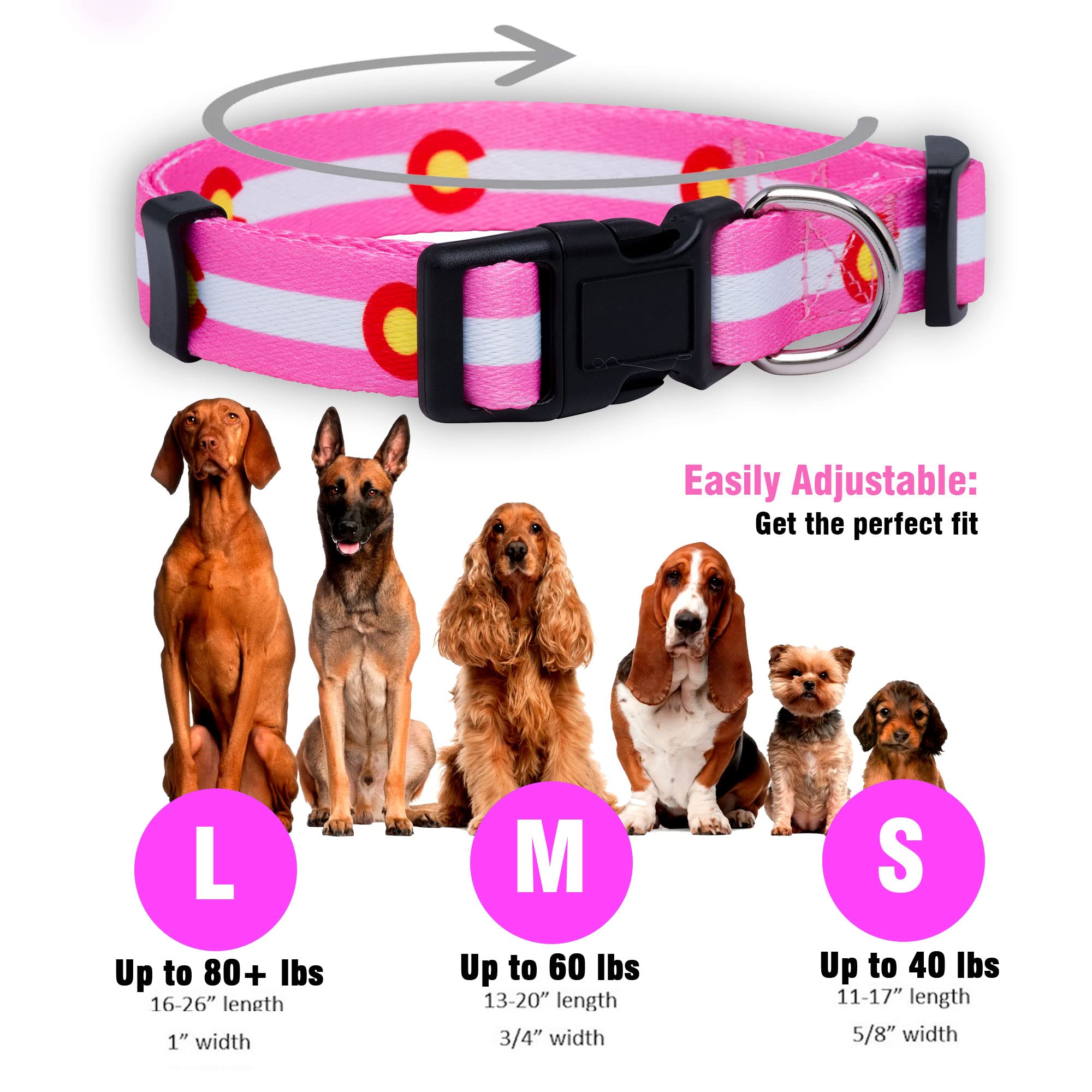 Native Pup Colorado State Flag Dog Collar (Colorado Pink, Large)