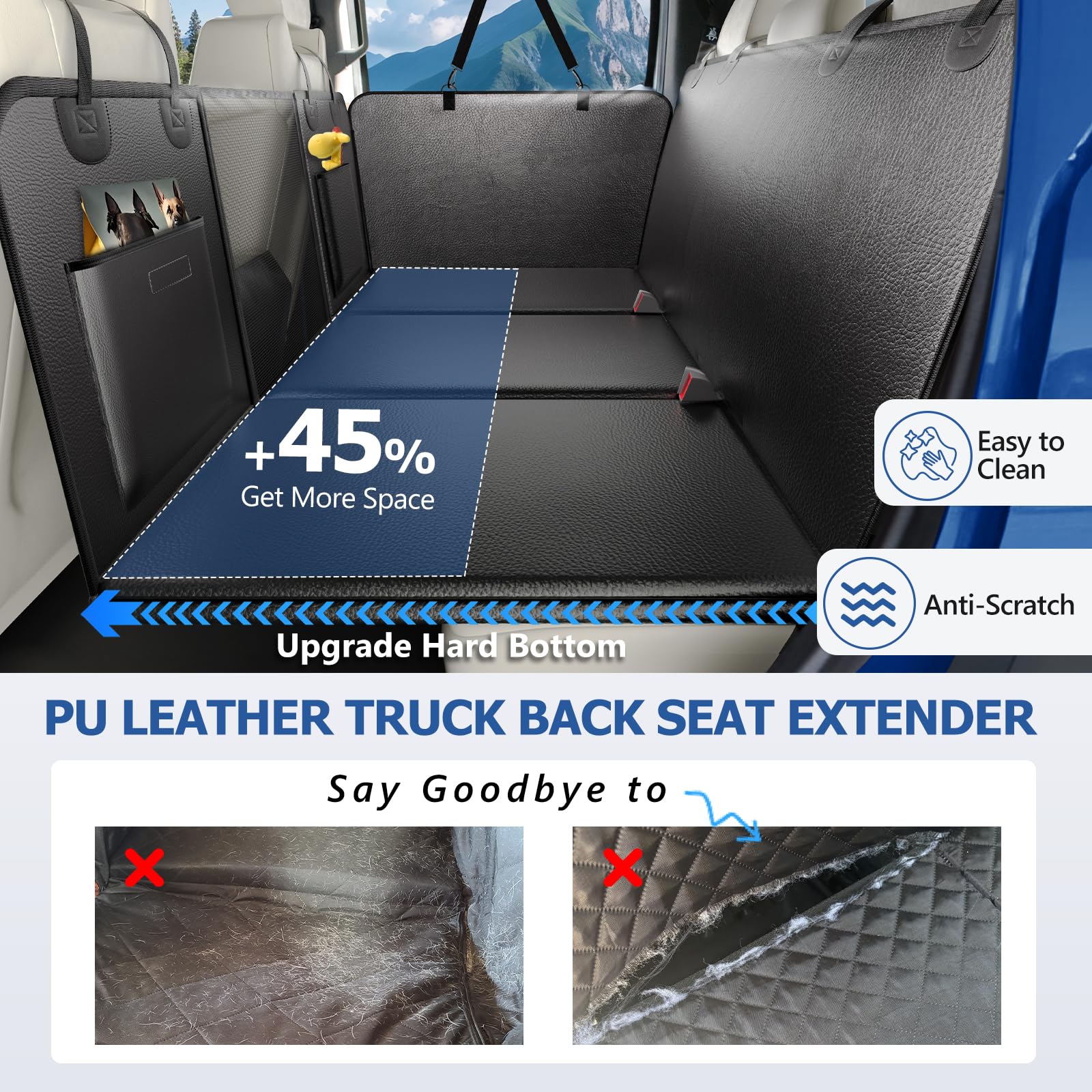 Xl Truck Back Seat Extender For Dogs, Upgraded Anti-Scratch Pu Leather, Dog Car Seat Cover For Back Seat With Hard Bottom, Pet S