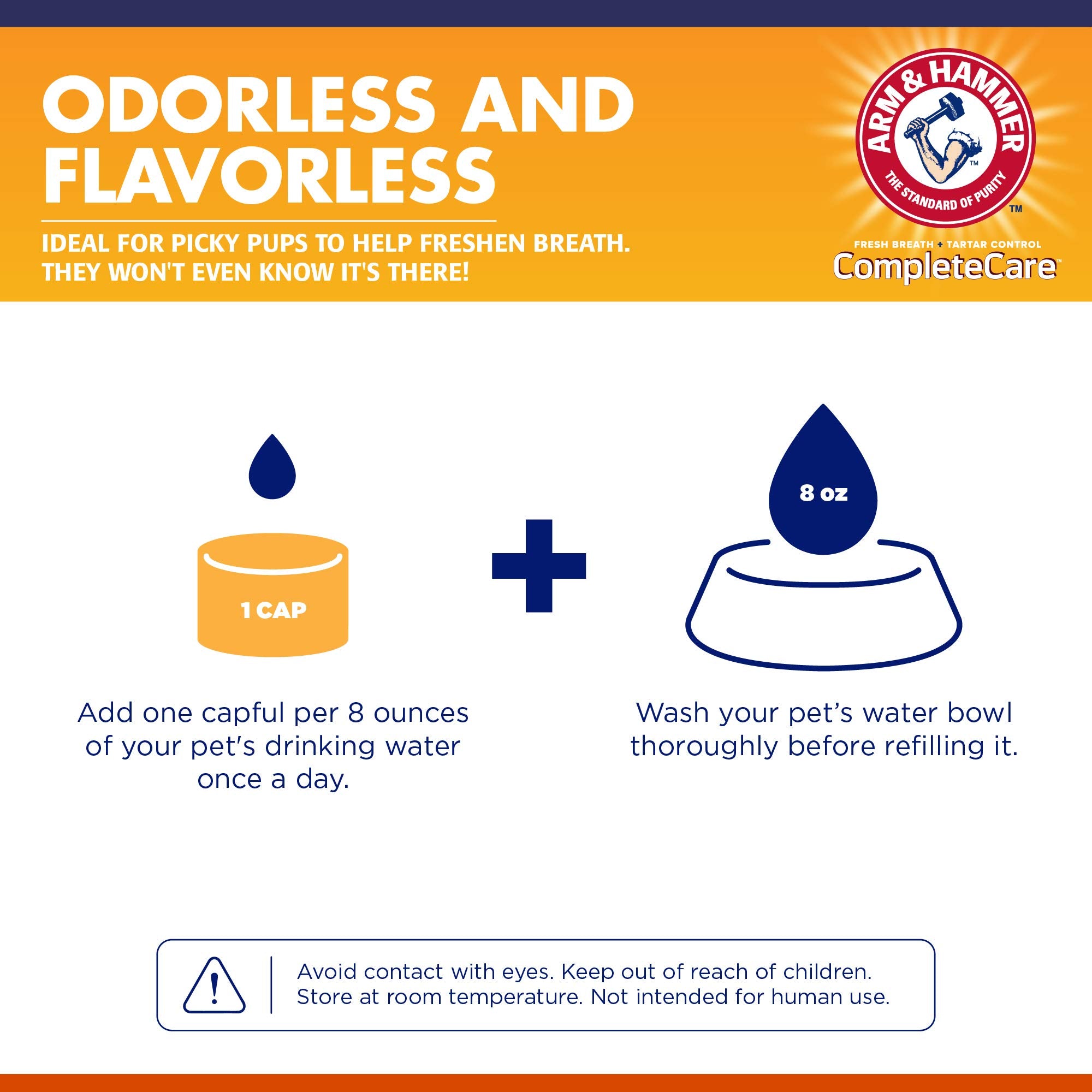 Arm & Hammer Complete Care Fresh Dental Water Additive for Dogs, 16 Fl Oz - Flavorless Dog Water Additive, Dog Mouth Wash, Dog D