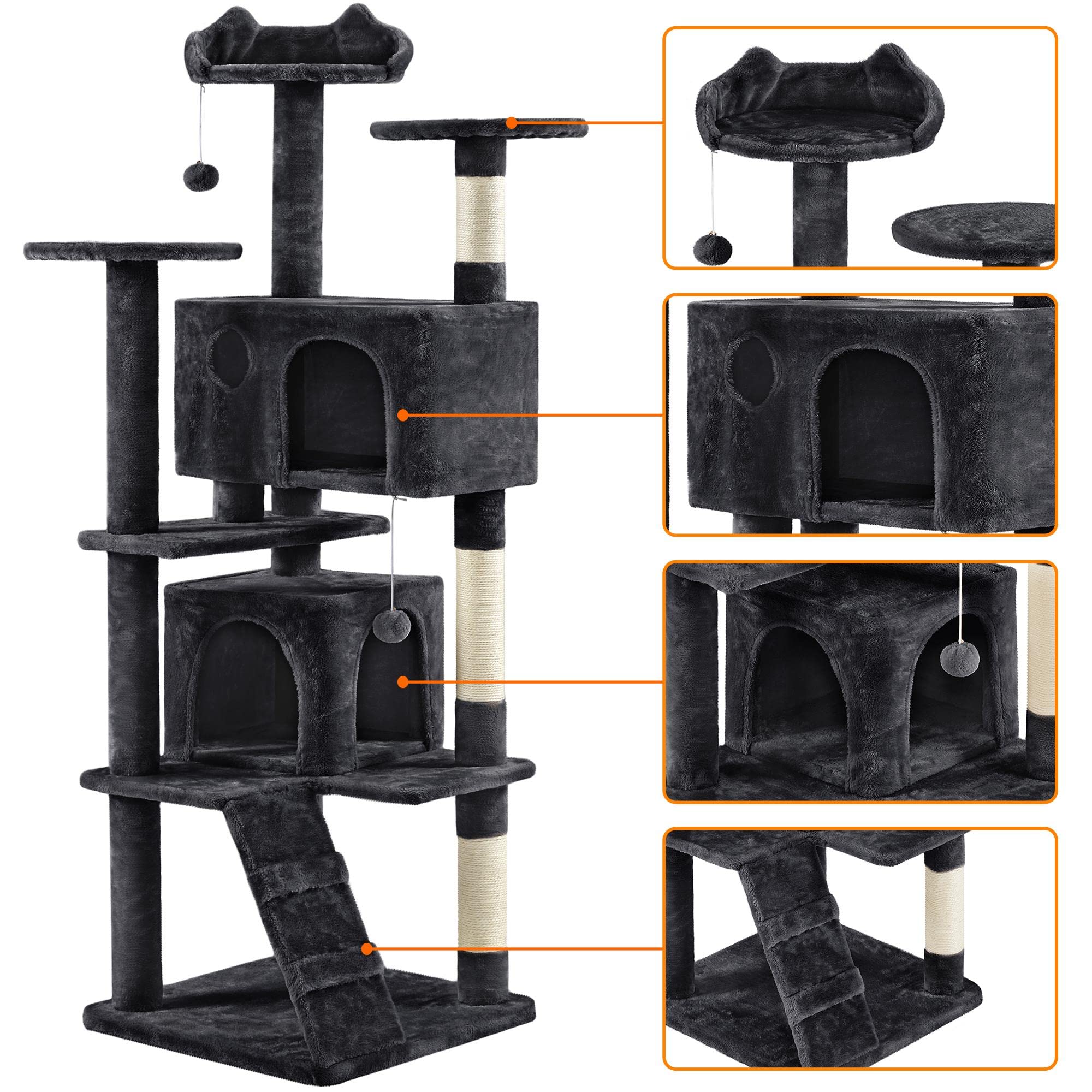 Topeakmart 70In Cat Tree, Multi-Level Cat Tower With Scratching Post Dangling Ball And Condos Cat Furniture For Indoor Cats, Bla