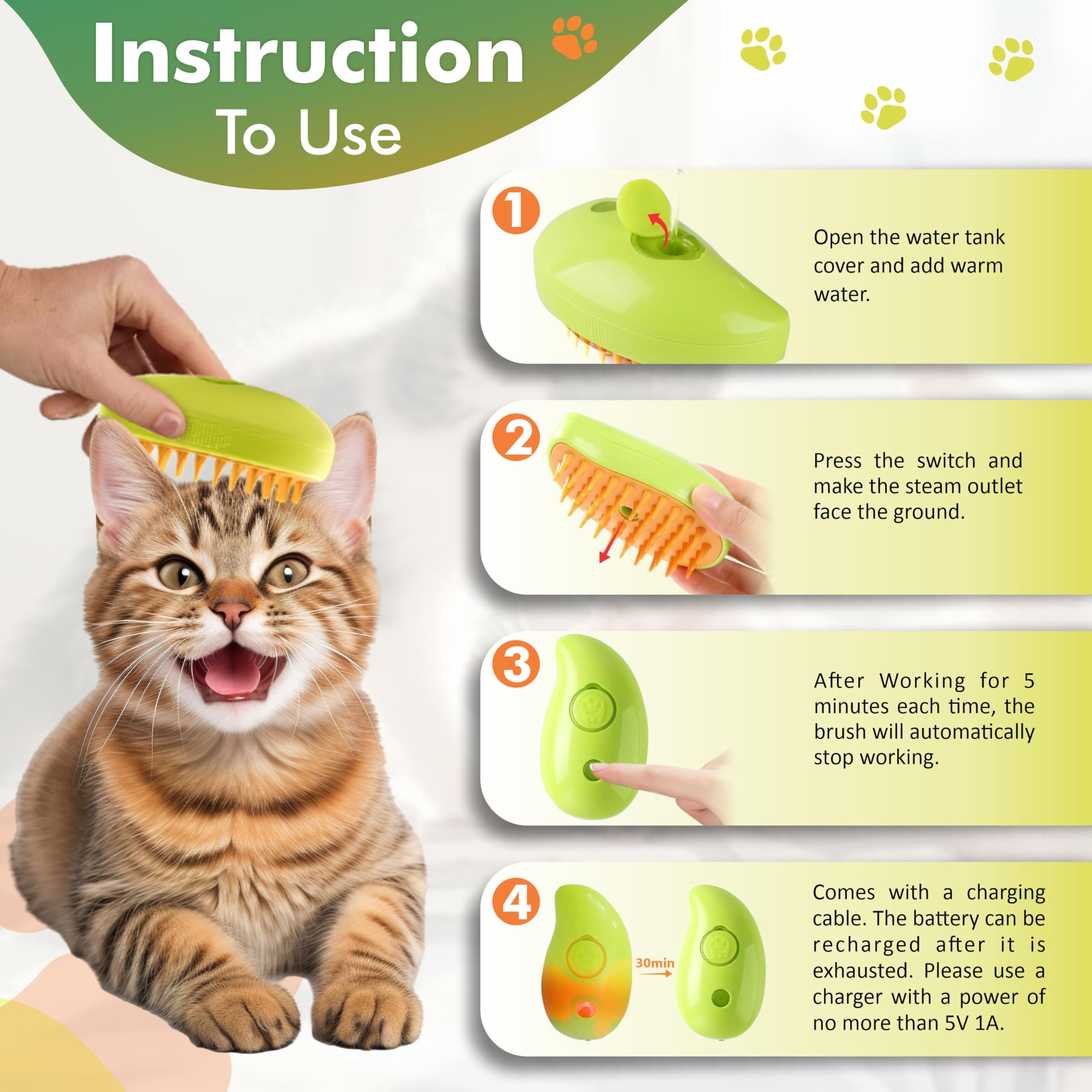 Steam Brush For Cats 3-In-1 Self-Cleaning Grooming Steam Cat Brush For Cat And Dogs - Indoor Cat Spray Mist Grooming Comb For Lo