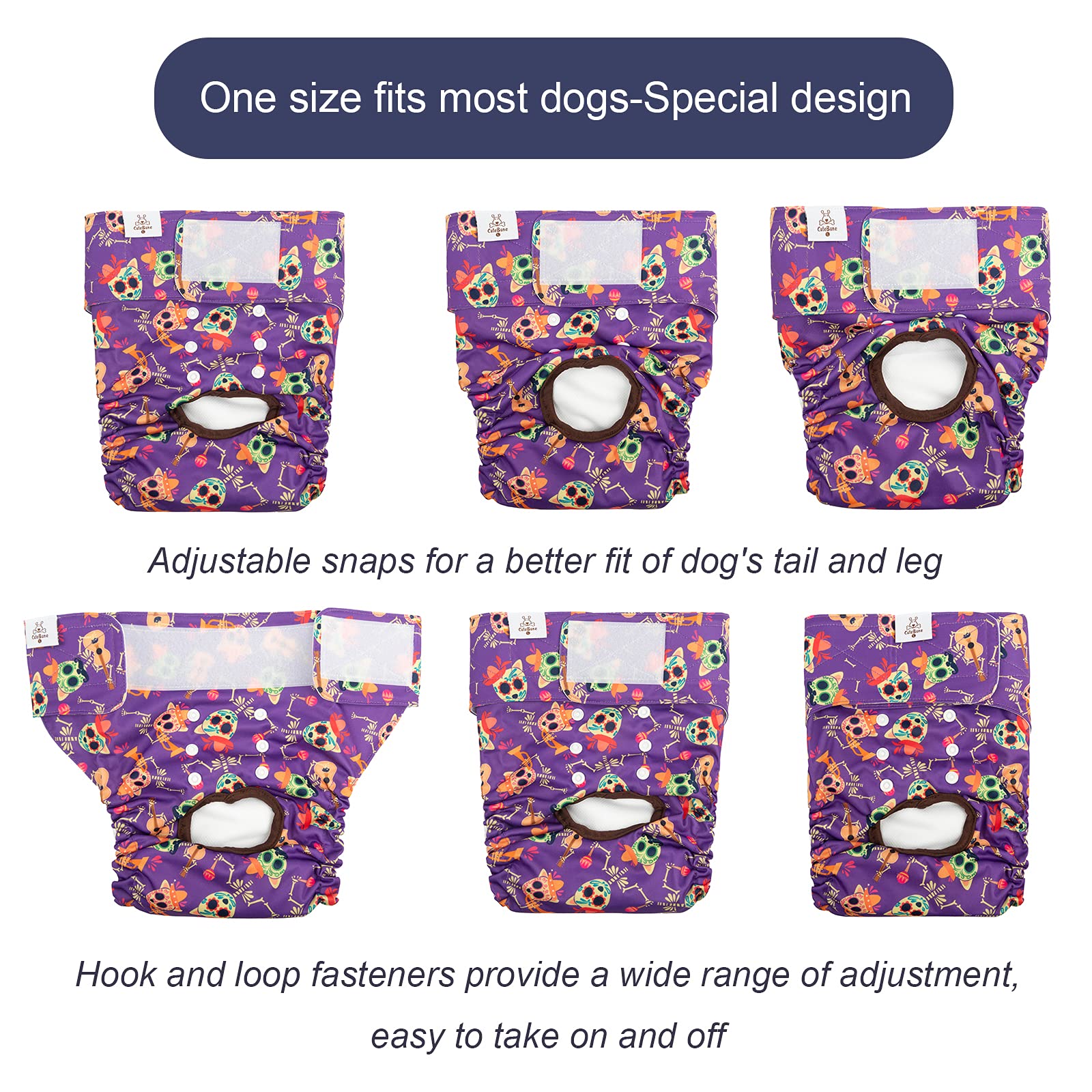 Cutebone Reusable Halloween Dog Diapers Female 3 Pack Washable Puppy Pants For Doggie Heat Period D41L