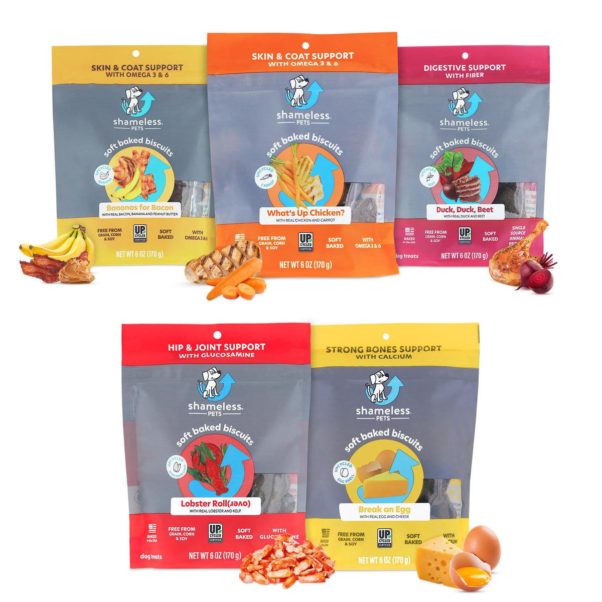 Shameless Pets Soft-Baked Dog Treats, Meat Variety 5-Pack - Natural & Healthy Dog Chews For Small, Medium & Large Dogs - Dog Biscuits Baked & Made In Usa, Free From Grain, Corn & Soy