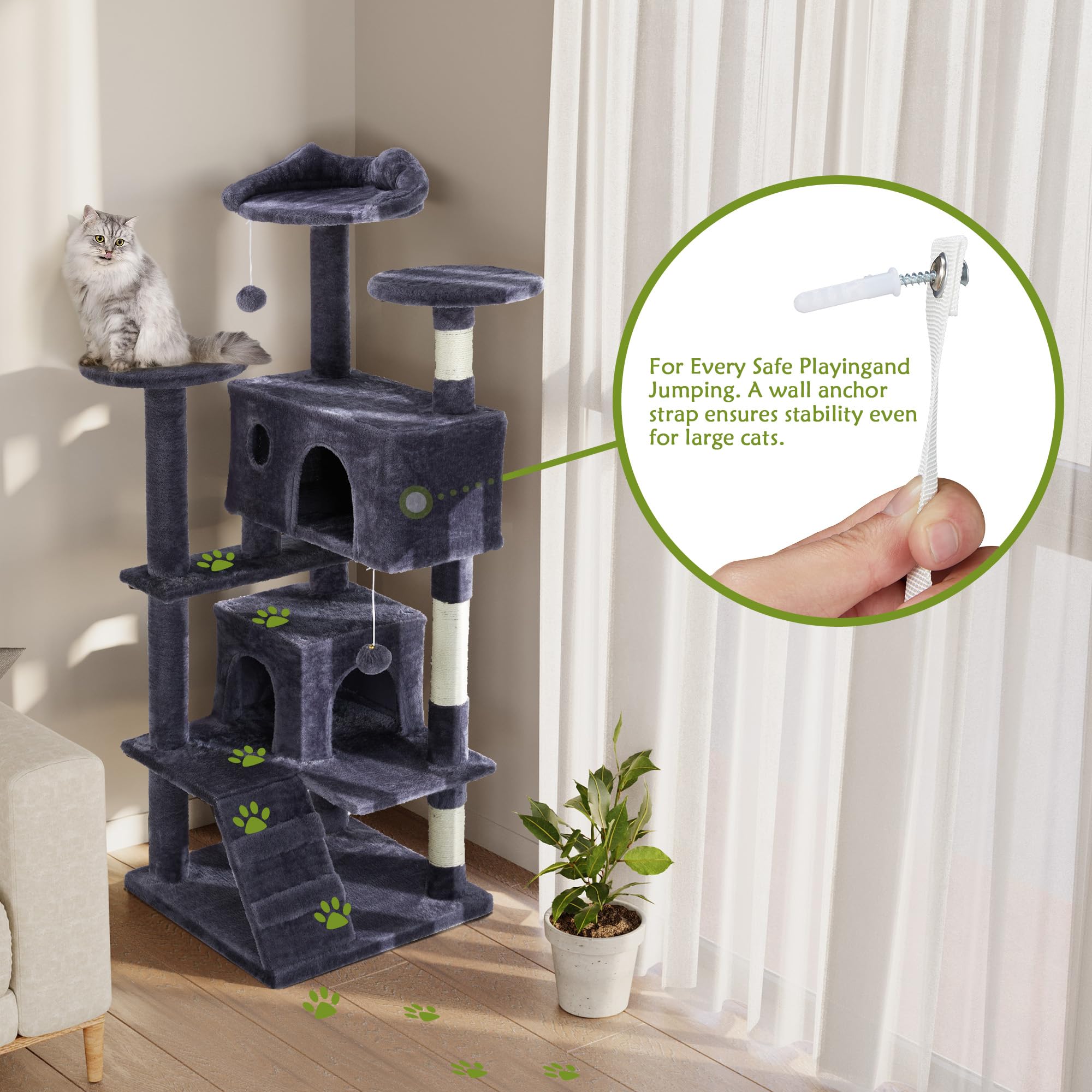 54 Inches Multi-Level Cat Tree Tower, Cat Tree Tower Furniture Activity With Scratching Post, Cats House Play, Toys And Condo Fo