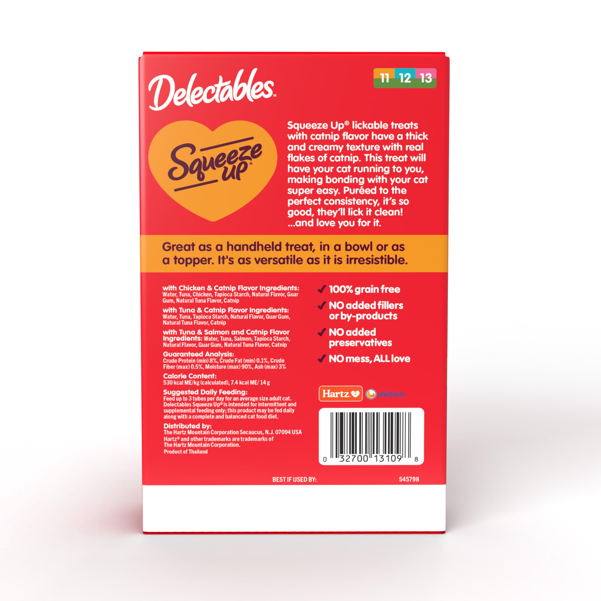 Delectables Squeeze Up Catnip Variety Pack, Creamy Squeezable Puree, Lickable Wet Cat Treats, Grain Free, No Added Fillers, No b