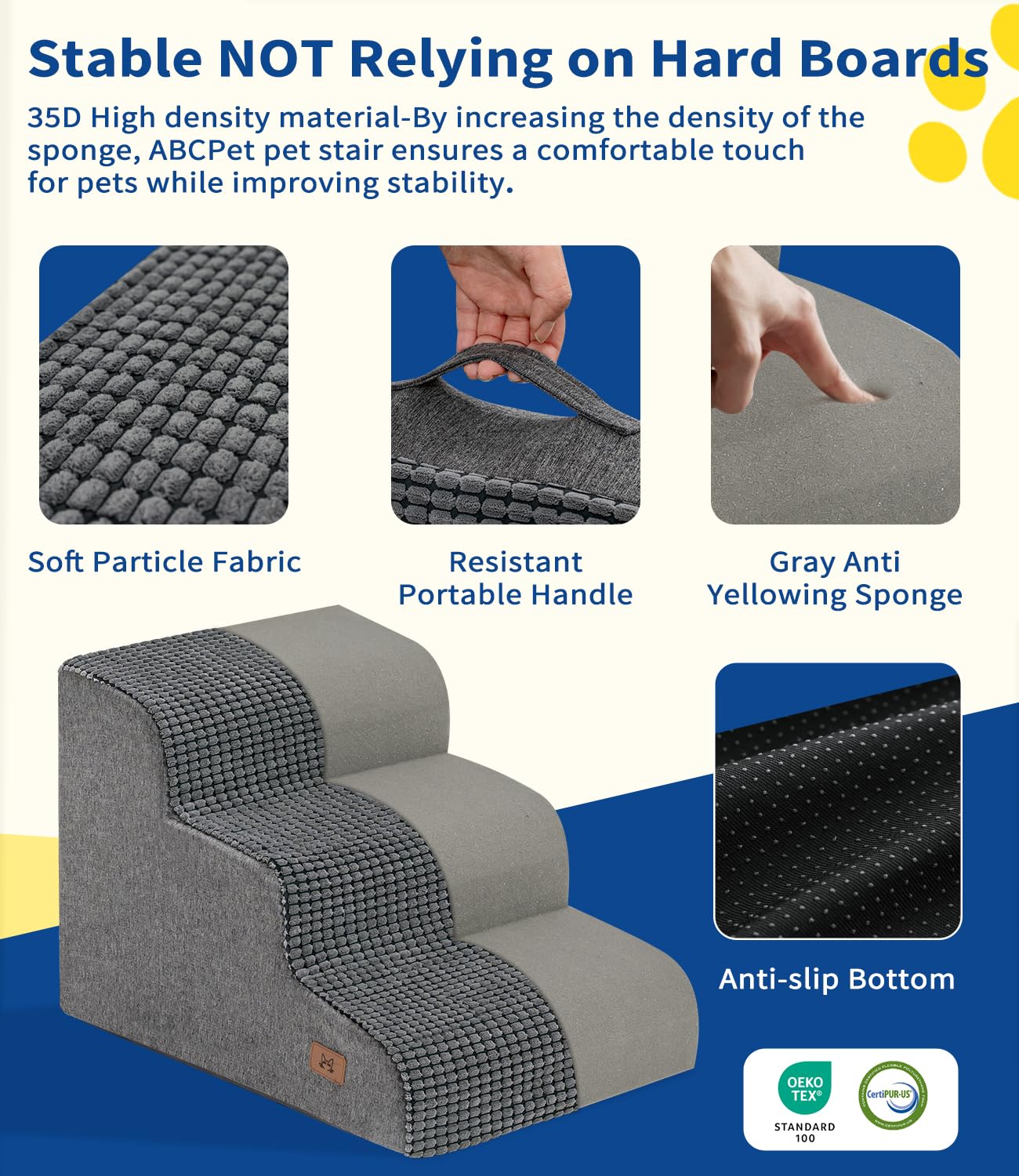 Abcpet Dog Step For Bed, Dog Stair 3-Step 35D Pet Stair 15.7'' H For High Bed Or Sofa Non-Slip Balanced Pet Step Indoor, Grey