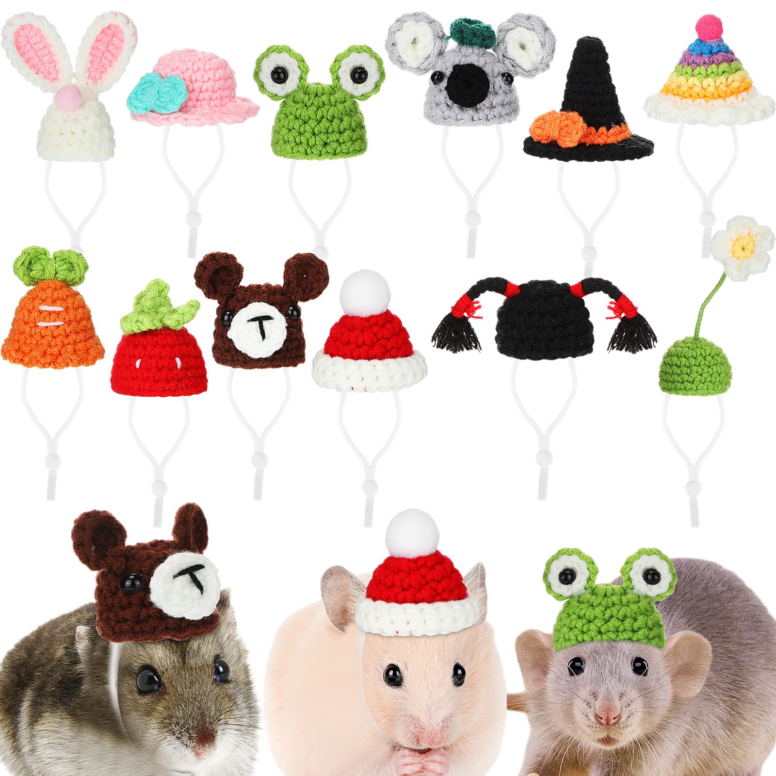Silkfly 12 Pcs Hamster Hats Mini Hats For Snakes Small Animals Guinea Pig Hamster Clothes For Lizards Bearded Dragons Holiday Pa