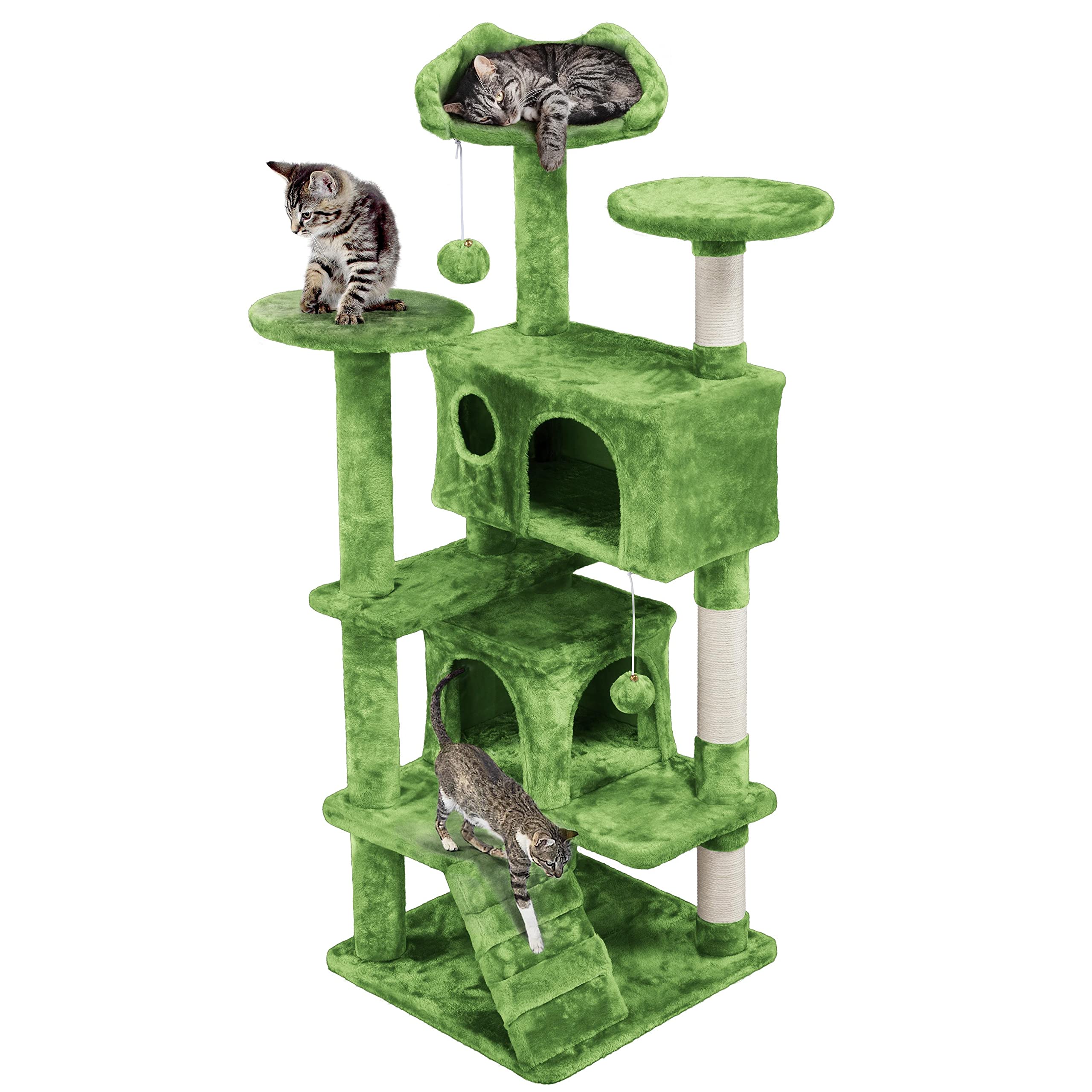 Topeakmart 54In Cat Tree With Scratching Posts Spacious Condos Furry Hanging Ball Cat Climbing Tower For Indoor Cats And Kittens