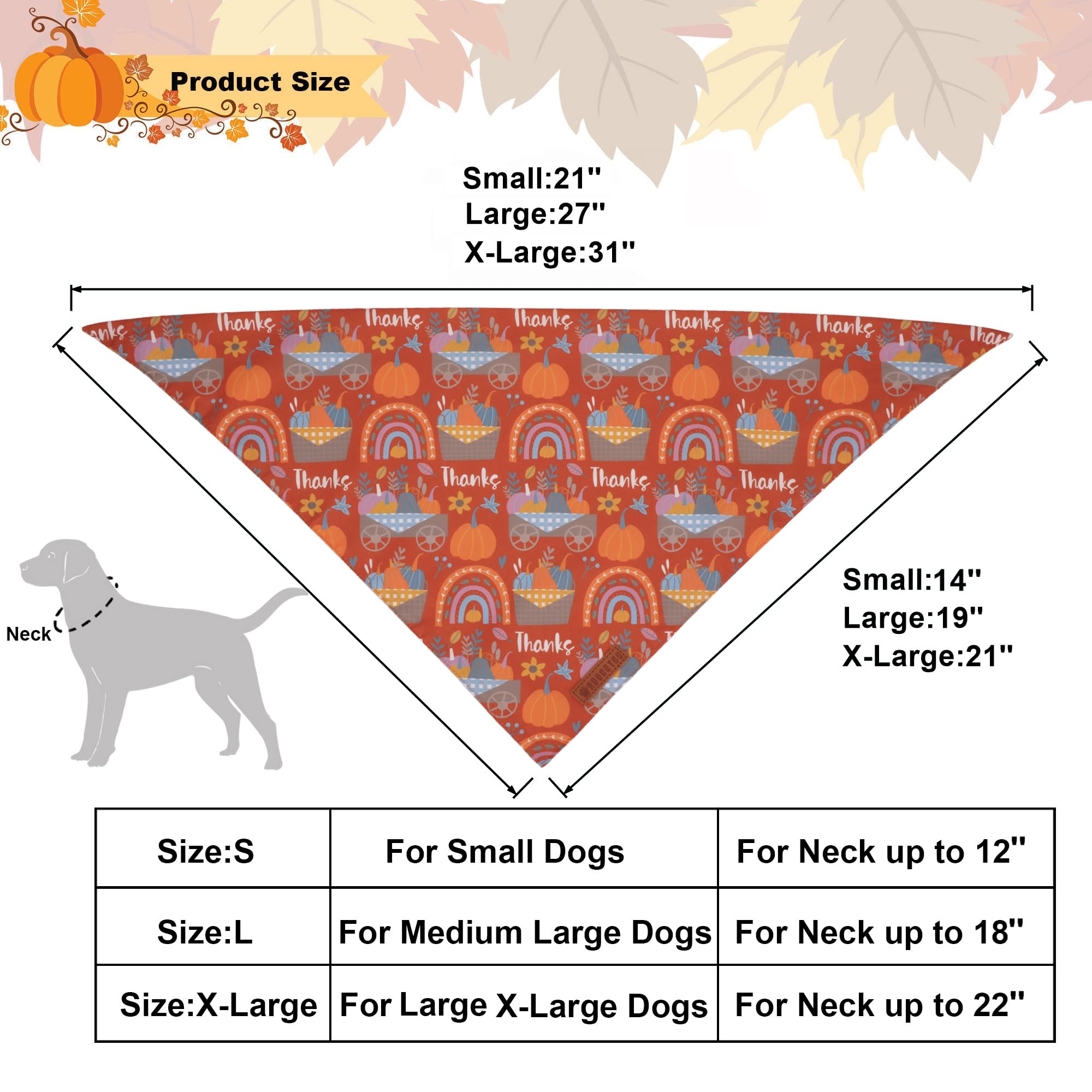 ADOGGYGO Thanksgiving Dog Bandana, Blue Orange Pumpkin Dog Scarf, Adjustable Fit Dog Fall Thanksgiving Bandanas for Large Small