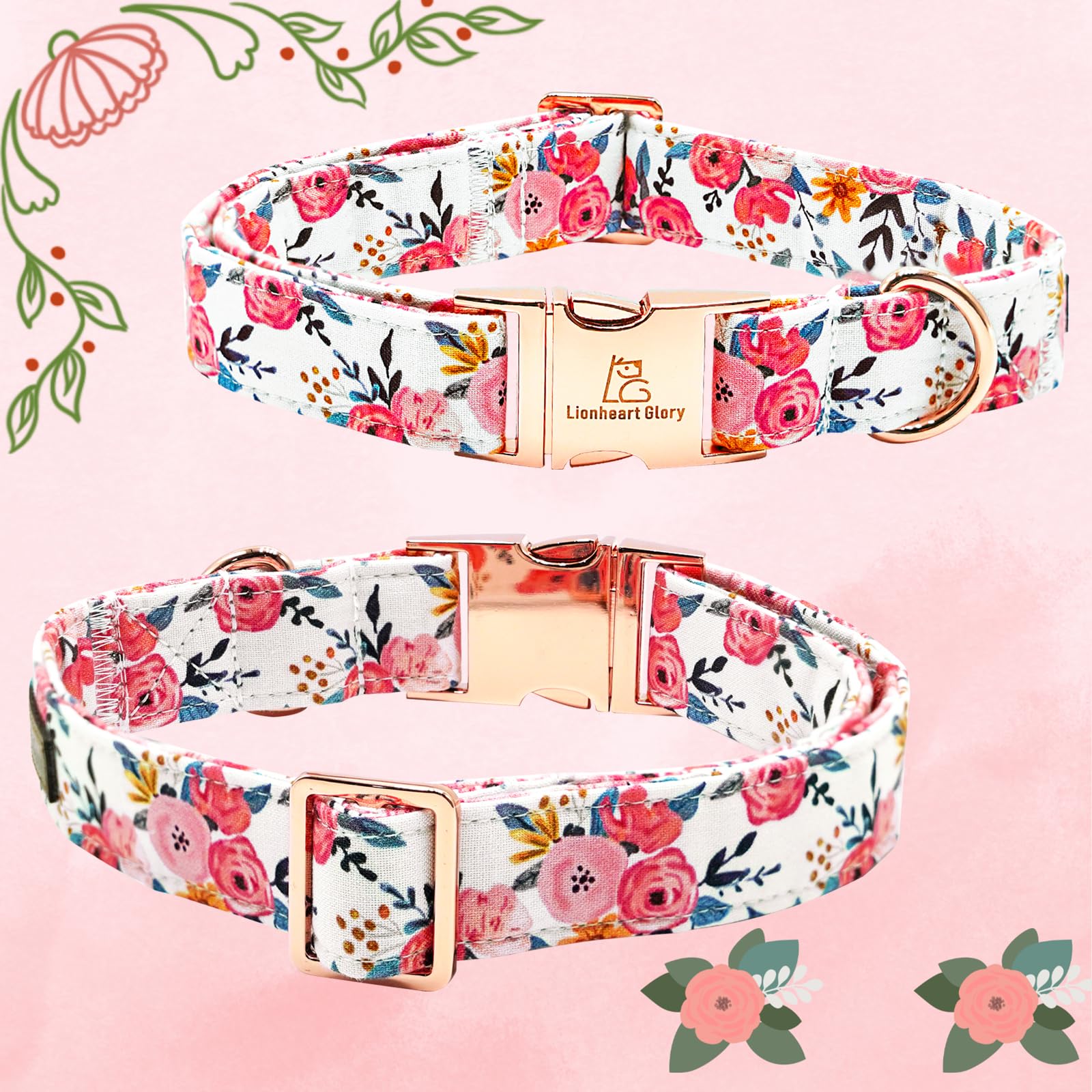 Lionheart Glory Floral Dog Collar - Soft, Durable & Adjustable for Large Dogs