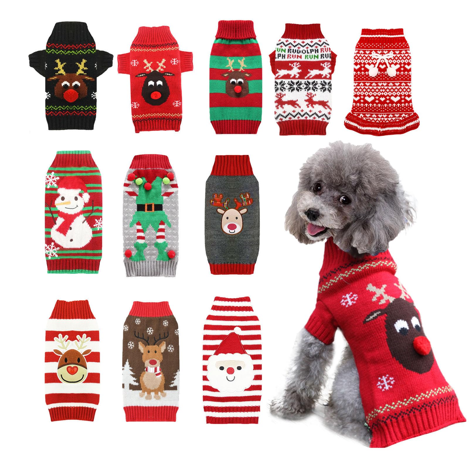 Axiijgl Cute Reindeer Dog Sweater For Small Dogs - Turtleneck Cat Christmas Outfit