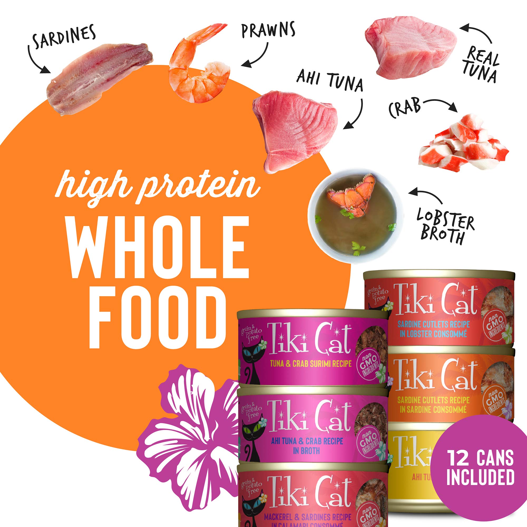 Tiki Cat Grill, Tuna & Crab Surimi, High-Protein and 100% Non-GMO Ingredients, Wet Whole Foods Cat Food for All Life Stages, 2.8