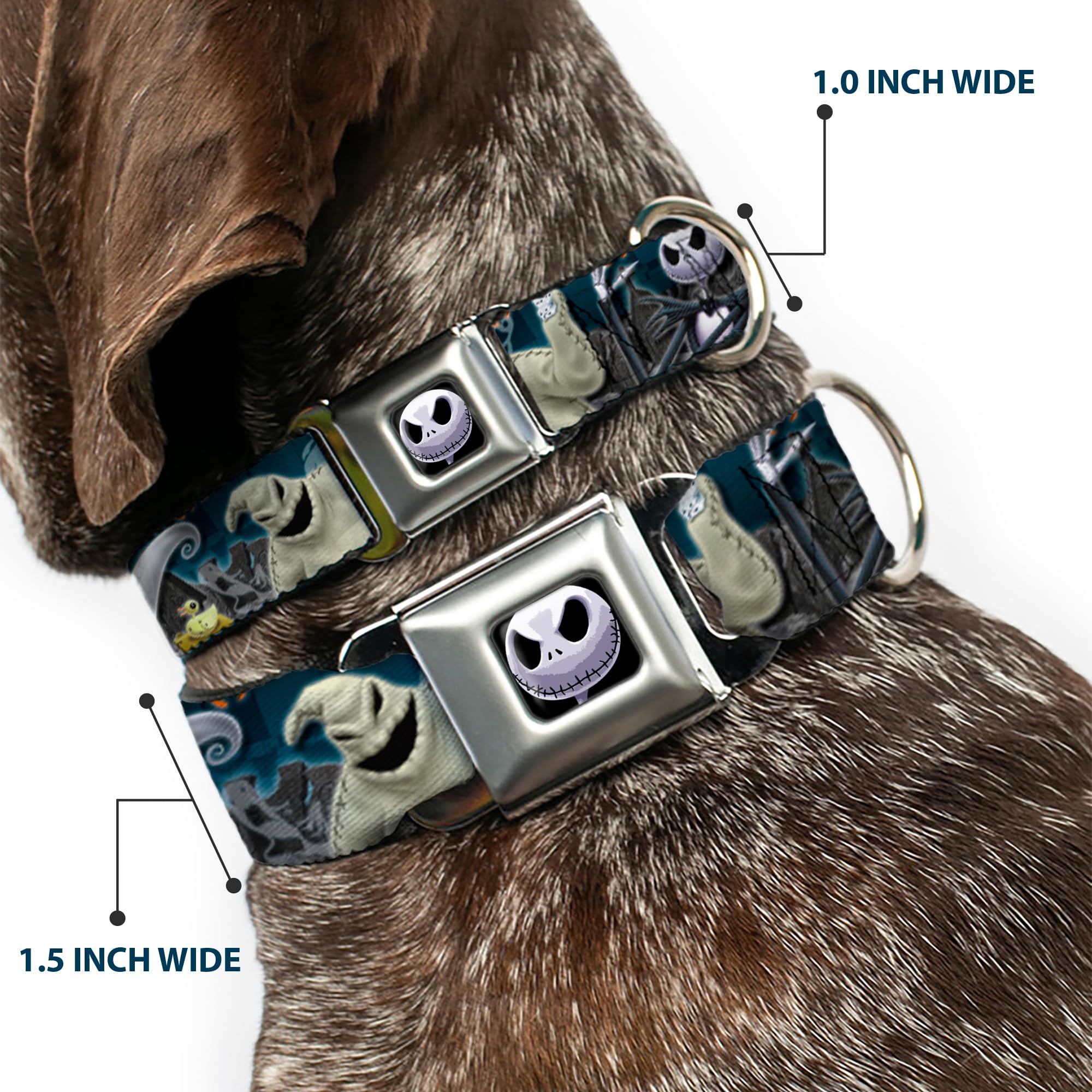 Dog Collar Seatbelt Buckle Nightmare Before Christmas 4 Character Group Cemetery Scene 11 To 17 Inches 1.0 Inch Wide