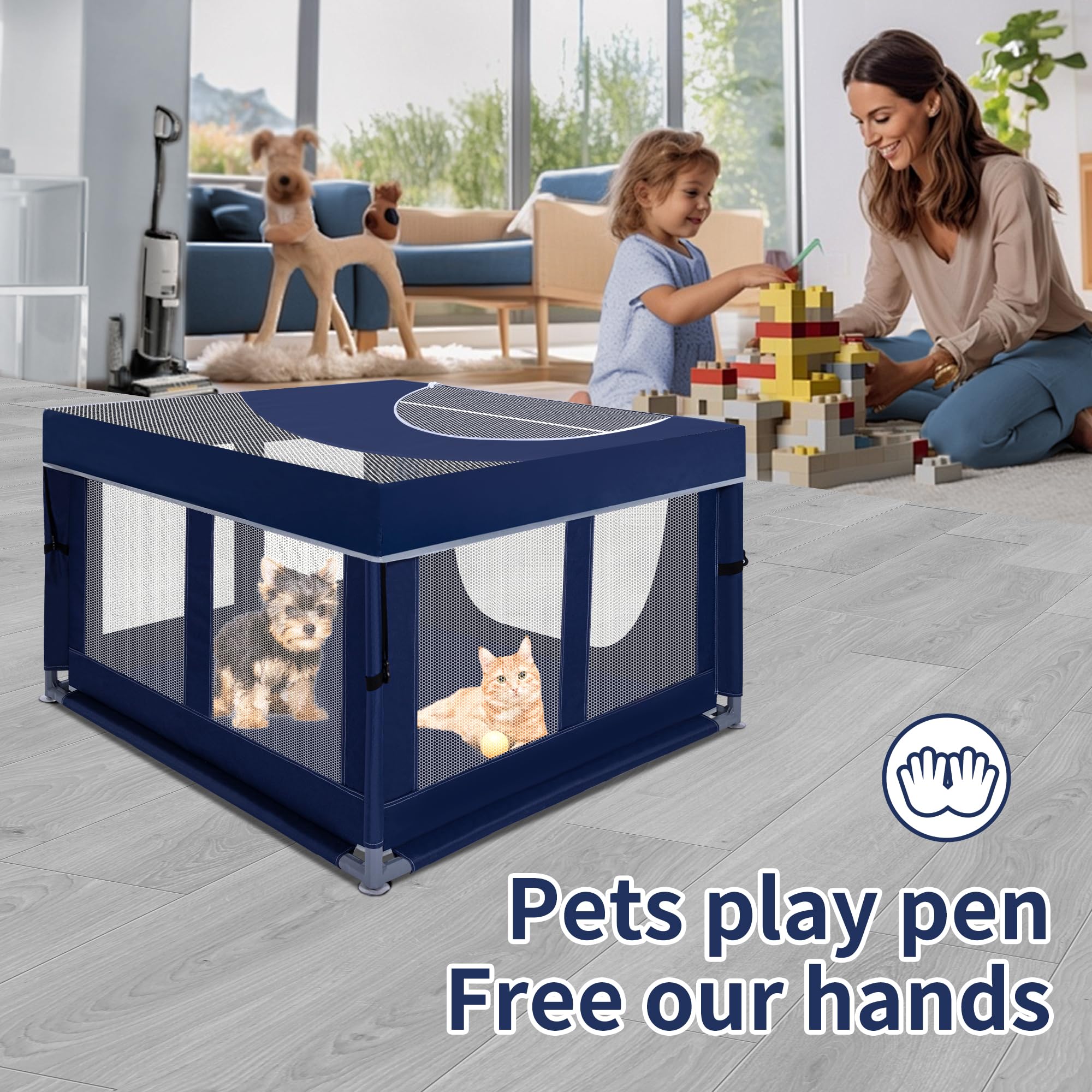 Dog Kitten Playpen With Play Pen Cover For Cat Indoor, 42X42 X25.5 Puppy Playpen For Small Pet With See-Through Topper Proof Enc