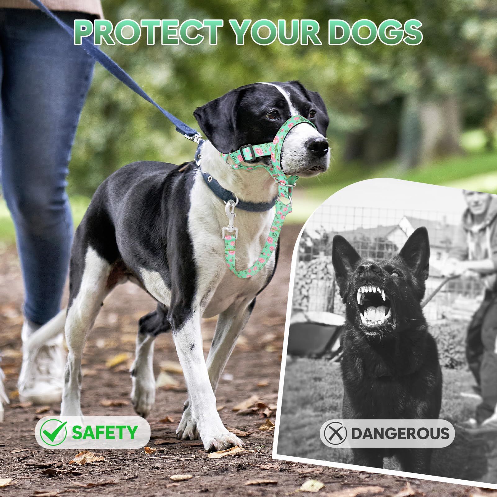 Ezierfy Dog Head Collar, Printed No-Pull Headcollar, Adjustable Dog Head Halter Gentle Lead With Safety Link, 3 Colors Muzzle Le