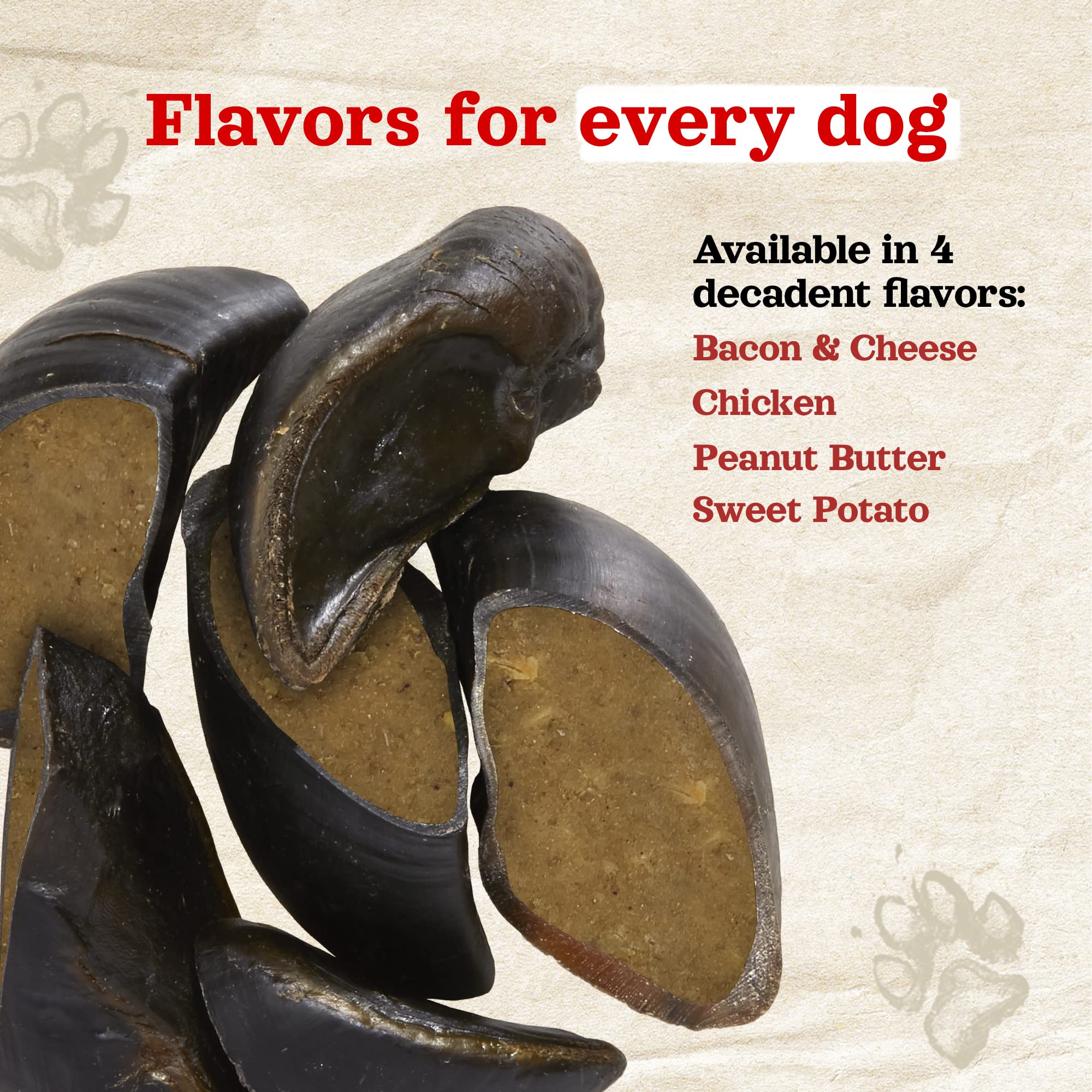 Natural Farm Bacon & Cheese Flavor Filled Cow Hooves for Dogs (4-Pack), Long-Lasting Natural Hoof Beef Bone Treats, Best for Sma
