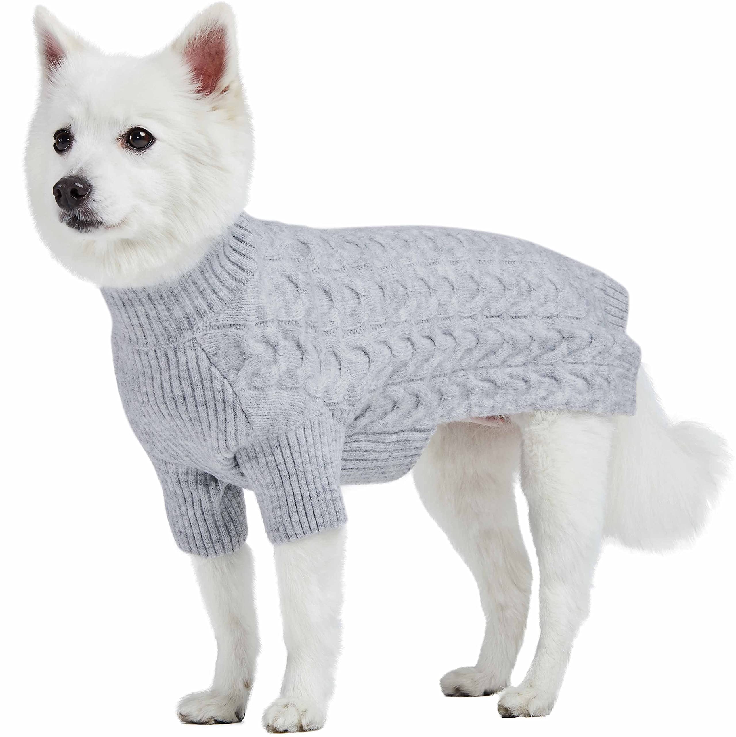 Blueberry Pet Classic Fuzzy Textured Knit Pullover Turtle-Neck Dog Sweater in Heather Grey, Back Length 18'', Pack of 1 Clothes