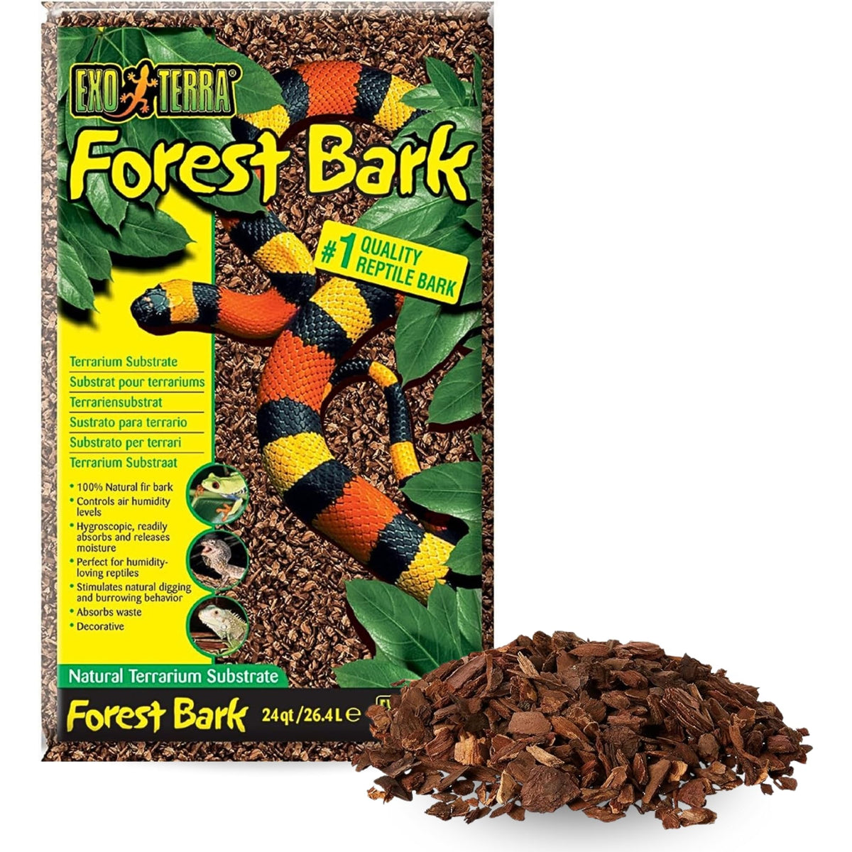 Exo Terra Forest Bark Natural Terrarium Substrate, 24 Quarts, Pt2754 | 100% Natural Fir Bark For Reptiles | Hygroscopic Moisture