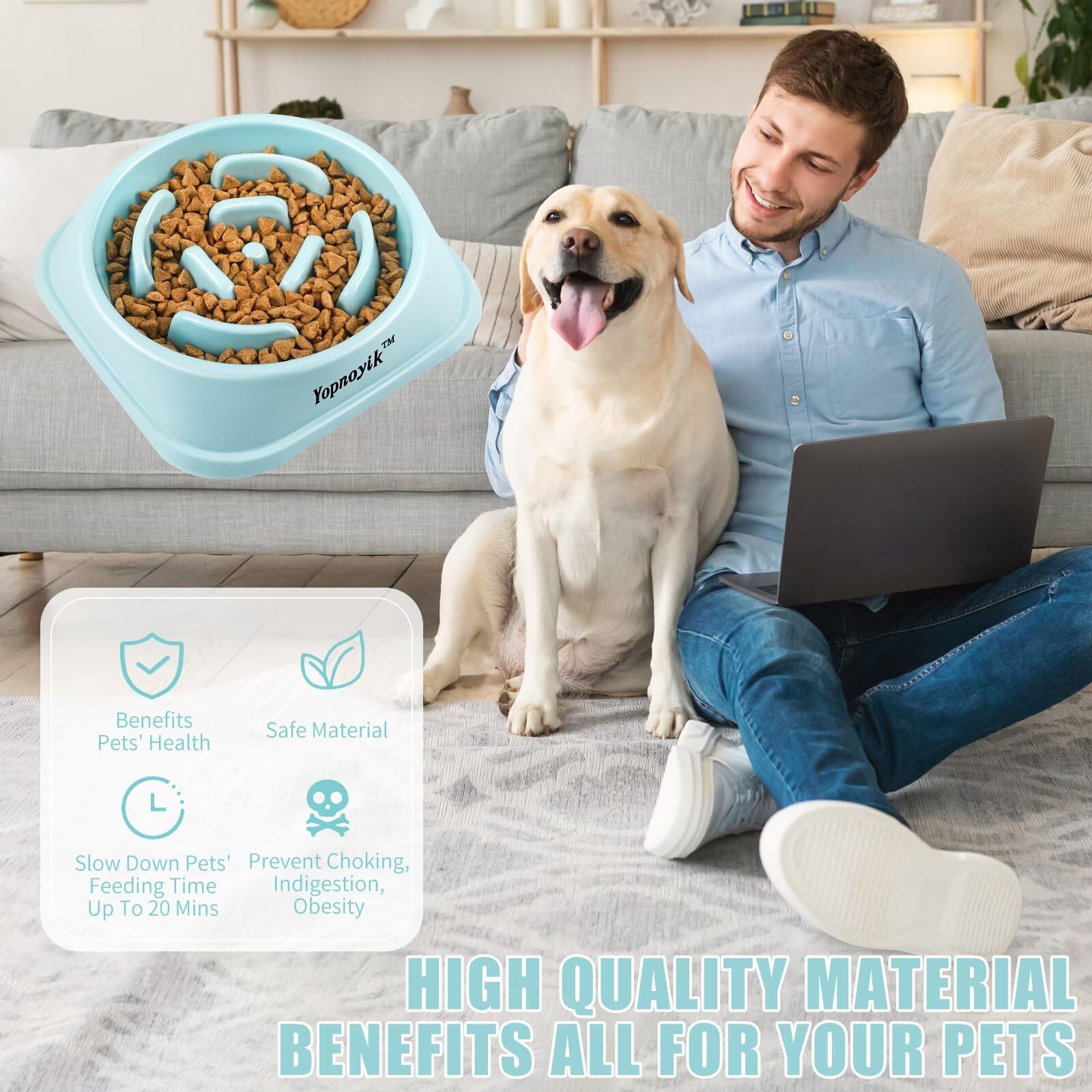 Slow Feeder Dog Bowls For Healthy Eating, Non-Slip And Anti-Choking Design, Reduces Bloating & Overeating For Large Dogs, Easy T