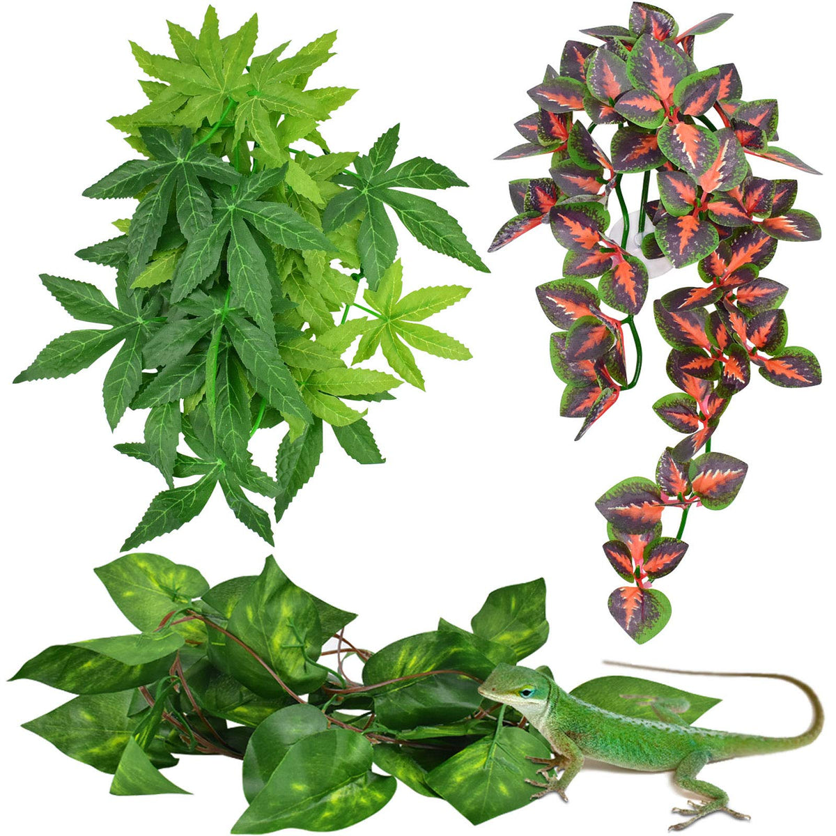 Katumo Reptile Plants, Amphibian Hanging Plants With Suction Cup For Snake, Bearded Dragons, Lizards, Geckos, Toads, Hermit Crab Tank Pets Habitat Decorations