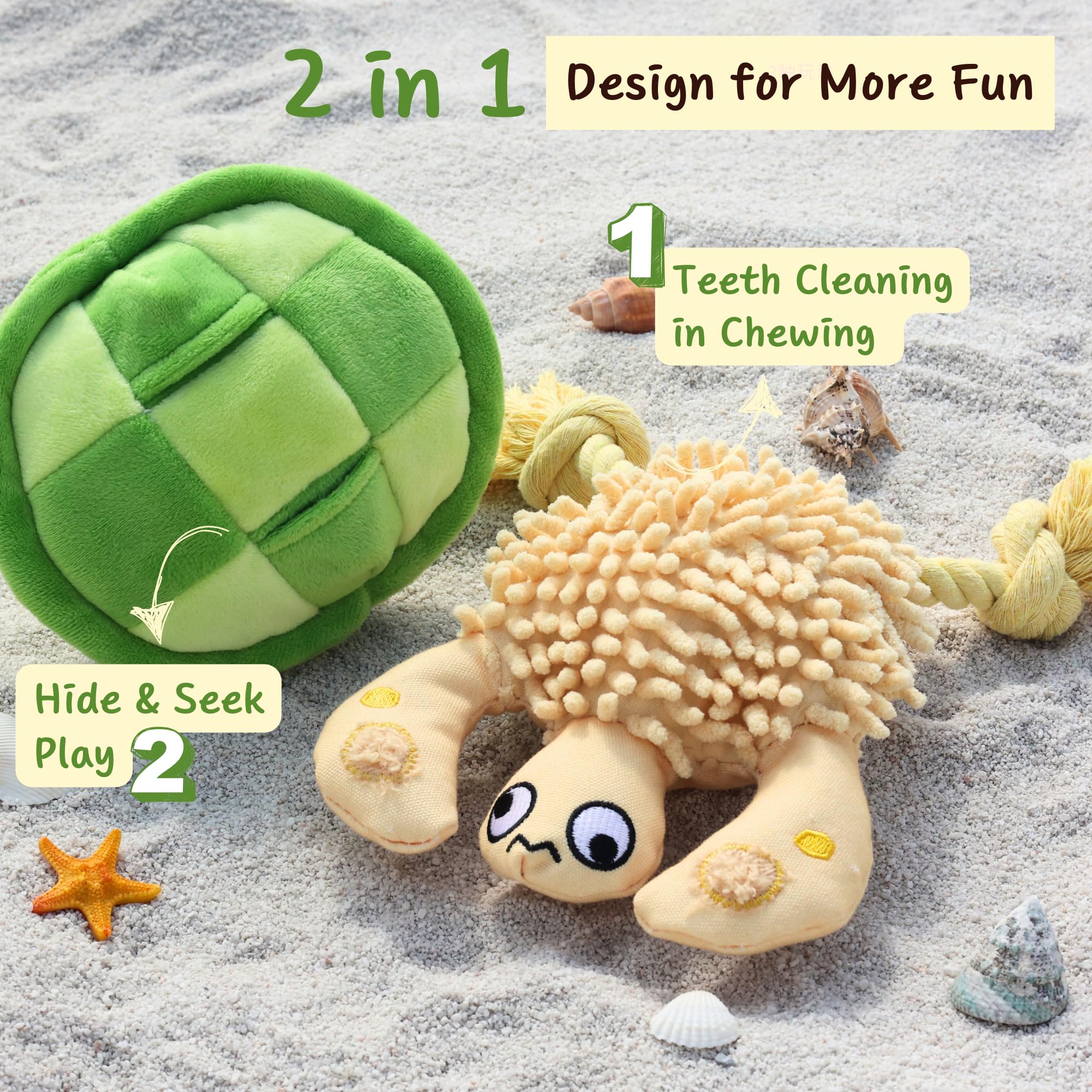Pawfoo Lab 2 in 1 Turtle Dog Toy, Plush Dog Chew Toys, Stuffed Squeaky Dog Toys with Soft, Durable Fabric for Small Medium Large