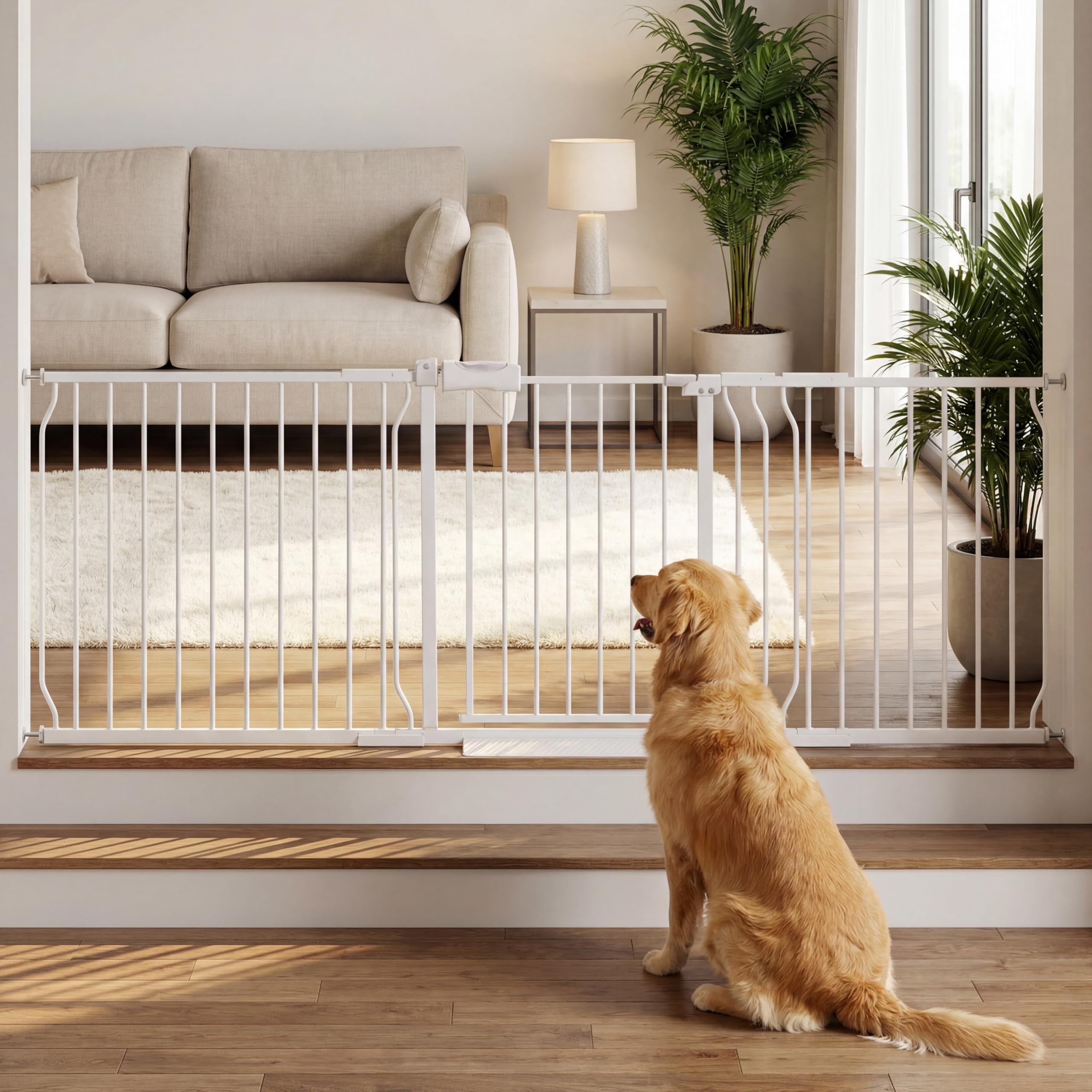 COSEND Extra Wide Baby Gates Large Long Dog Gates for The House Doorways Stairs Pressure Mount Dog Pet Gate Walk Through Metal C