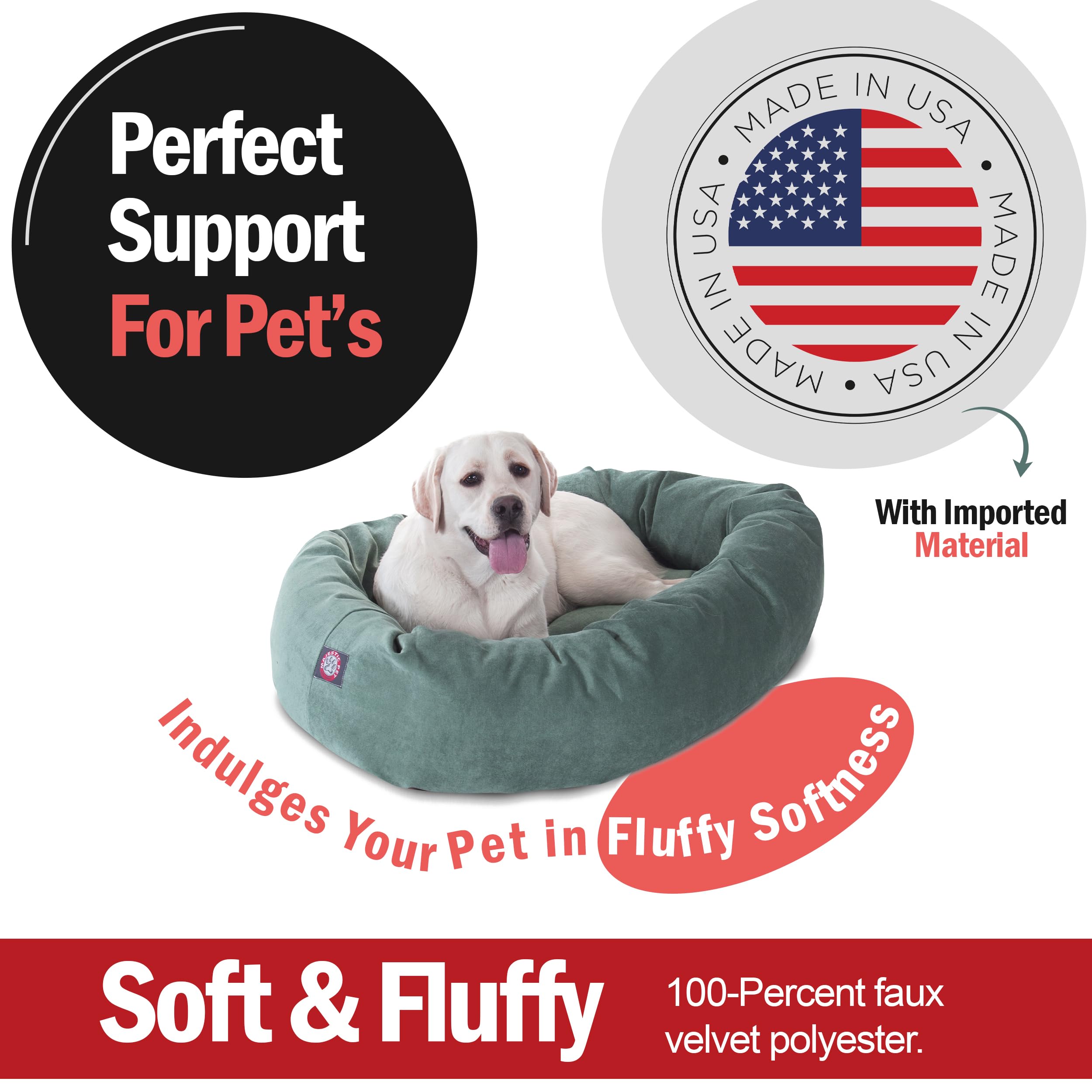 Majestic Pet 40 Inch Micro Velvet Calming Dog Bed Washable – Cozy Soft Round Dog Bed With Spine For Head Support - Fluffy Donut Dog Bed 40X29X9 (Inch) – Round Pet Bed Large – Azure