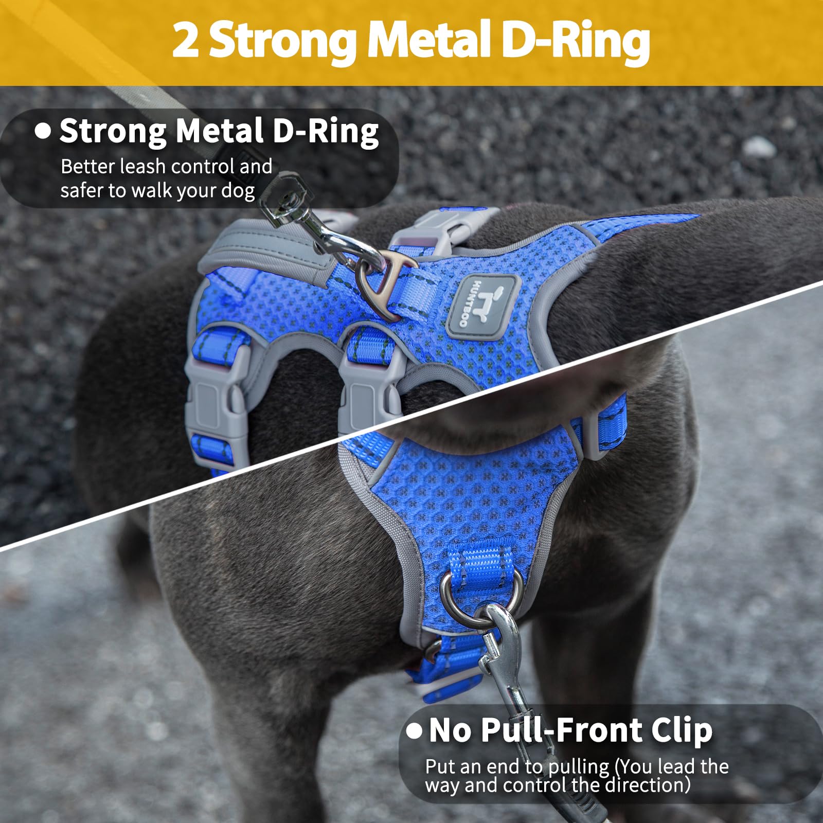 Huntboo Escape Proof Dog Harness, Secure Dog Harness No Escape, Fully Reflective Harness With Handle,Breathable,Durable, Adjusta