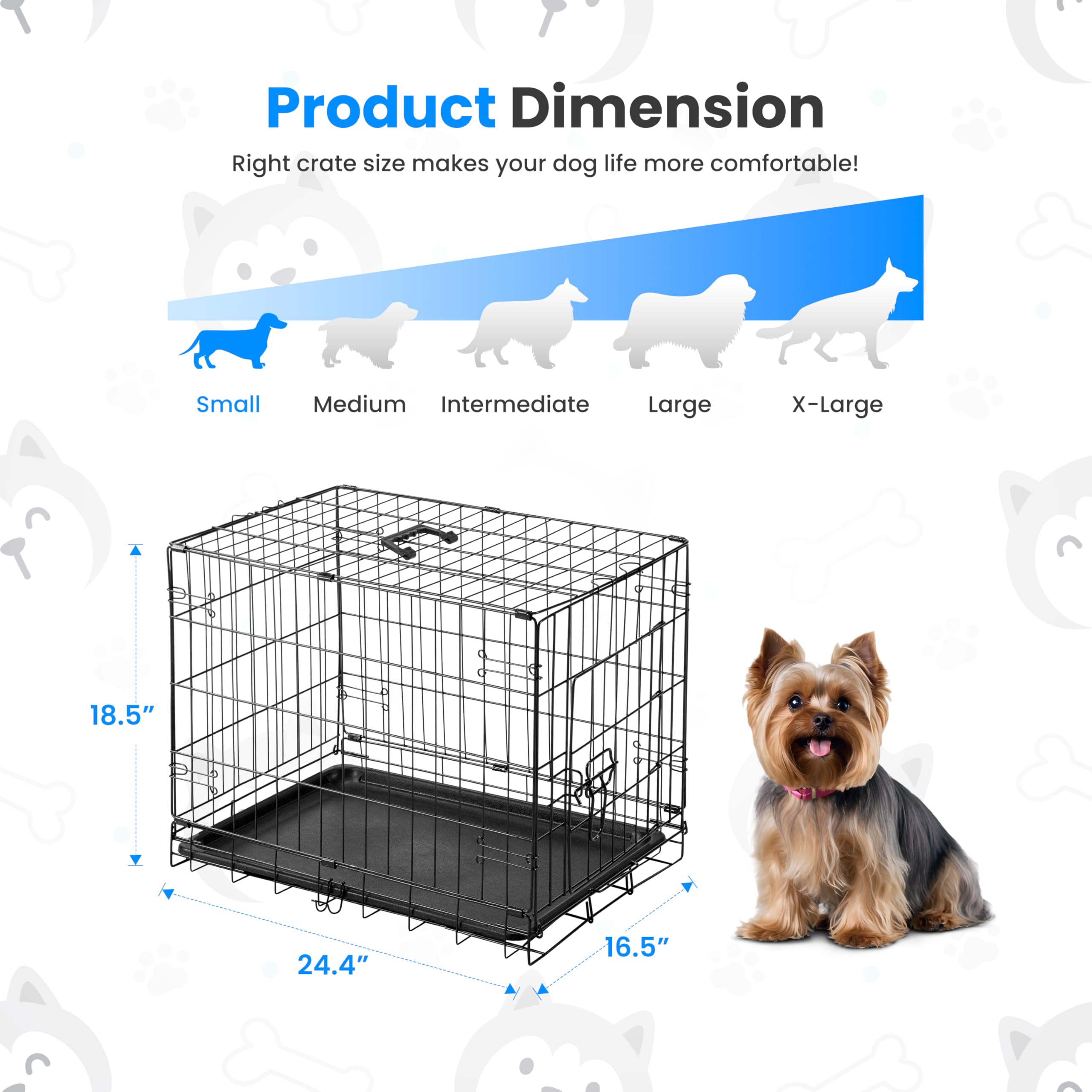 Simple Deluxe 24-Inch Dog Crate - Durable Metal Wire Cage, Foldable, Black, with Leak-Proof Tray for Indoor/Outdoor Use
