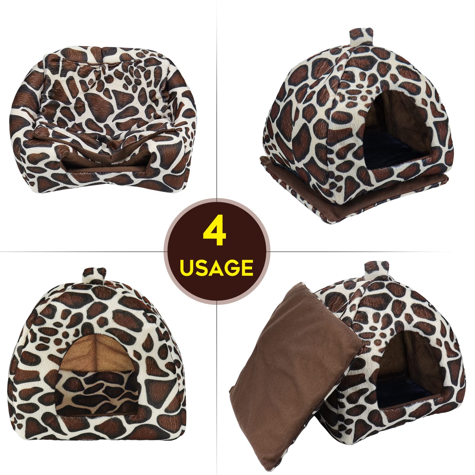 Guinea Pig Bed Rabbit Hideout Warm Fleece Cuddle Cup Washable Winter Sleeping House For Small Pet/Ferret/Chinchilla/Bunny (Leopa