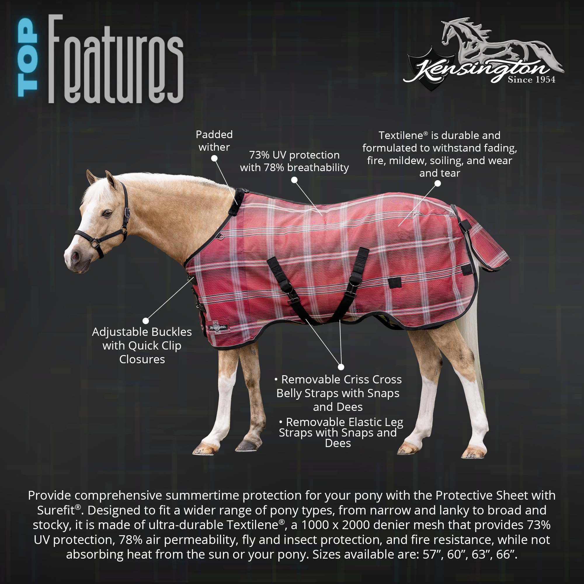 Kensington Breathable And Uv Protective Sheet Surefit All Season Protection For Horse - 57'', Atlantis