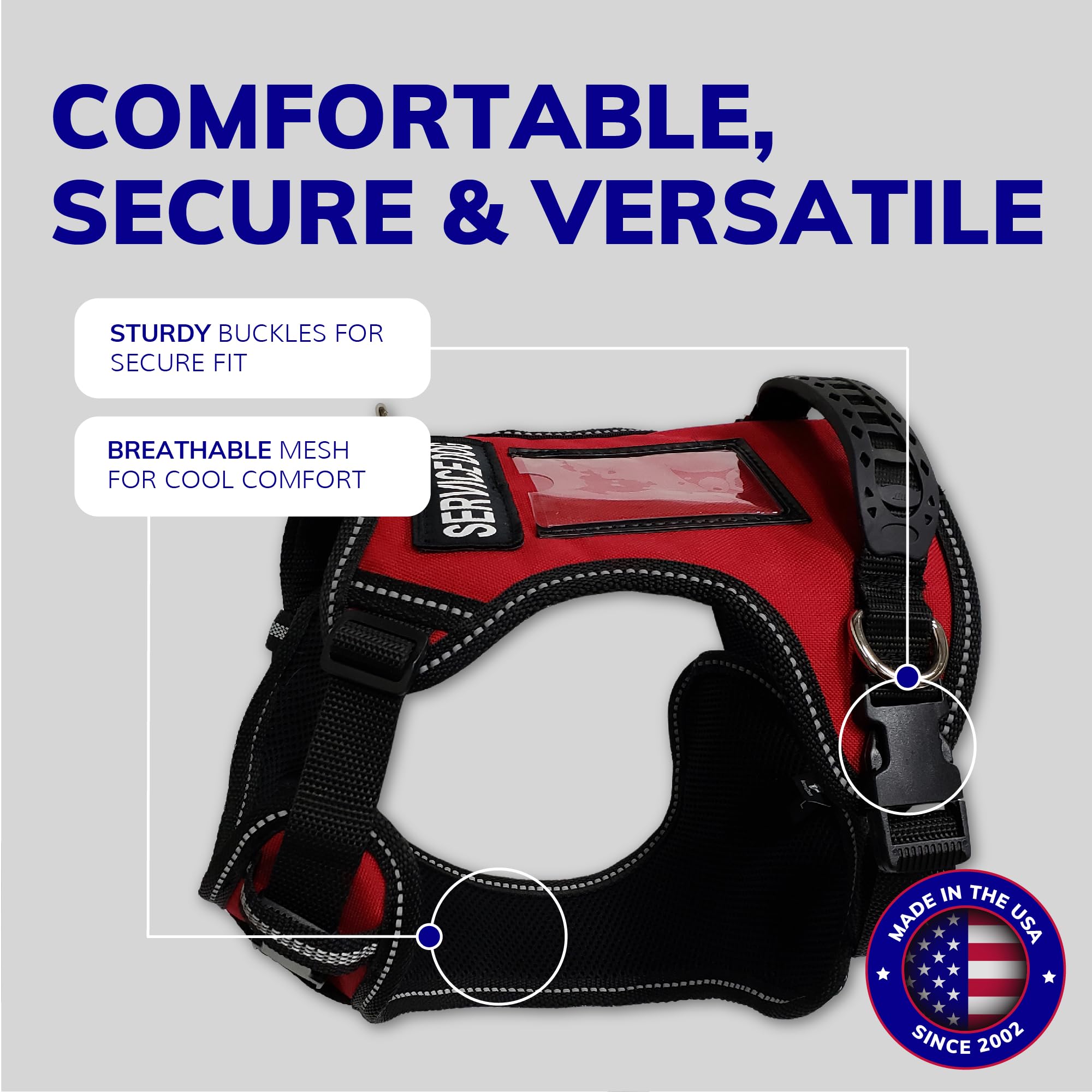 Activedogs Service Dog Vest No Pull Harness - Adjustable No Choke Service Dog Harness For Small Dogs With Service Dog Patch, Control Handle, Id Window, D-Rings & Reflective Padding - Red, 19'-25'