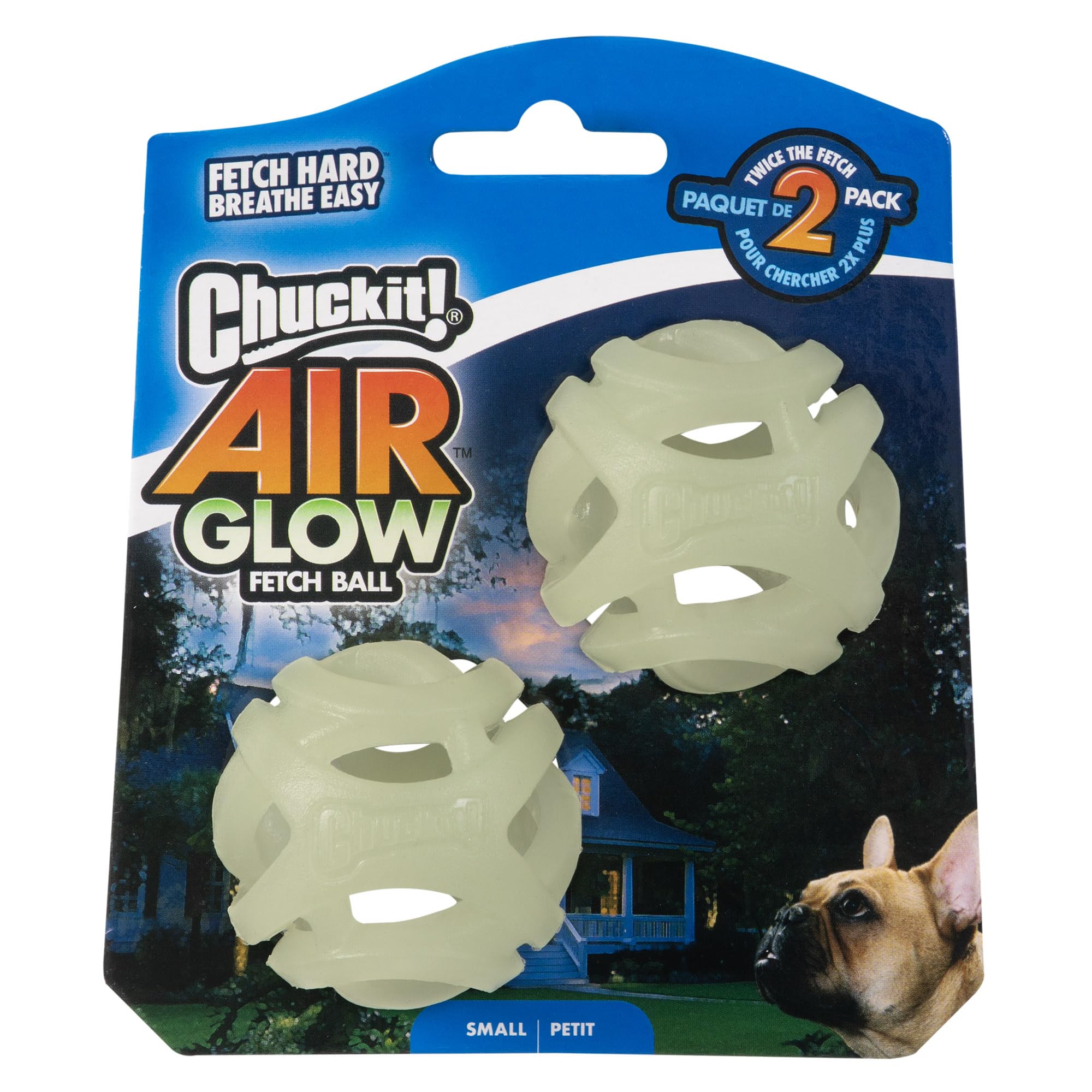 Chuckit! Air Glow Fetch Ball Dog Toy, Small (2 Inch) Pack Of 2, For Breeds 0-20 Lbs