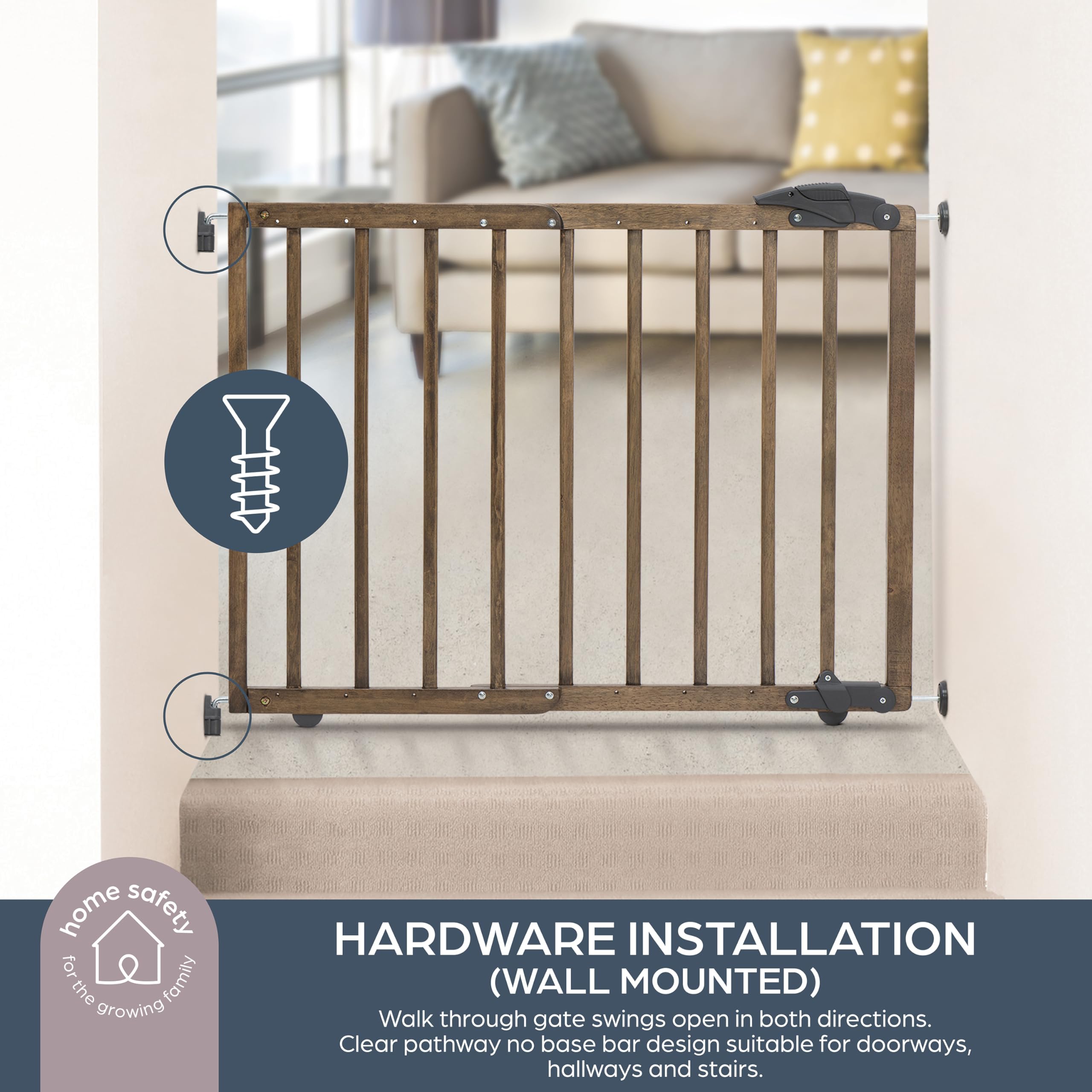 Dreambaby 27.5-41 Nottingham Rustic Wooden Baby Gate for Stairs and Doorways - Two Mount Options: Drill-in Walk Through or No Sc