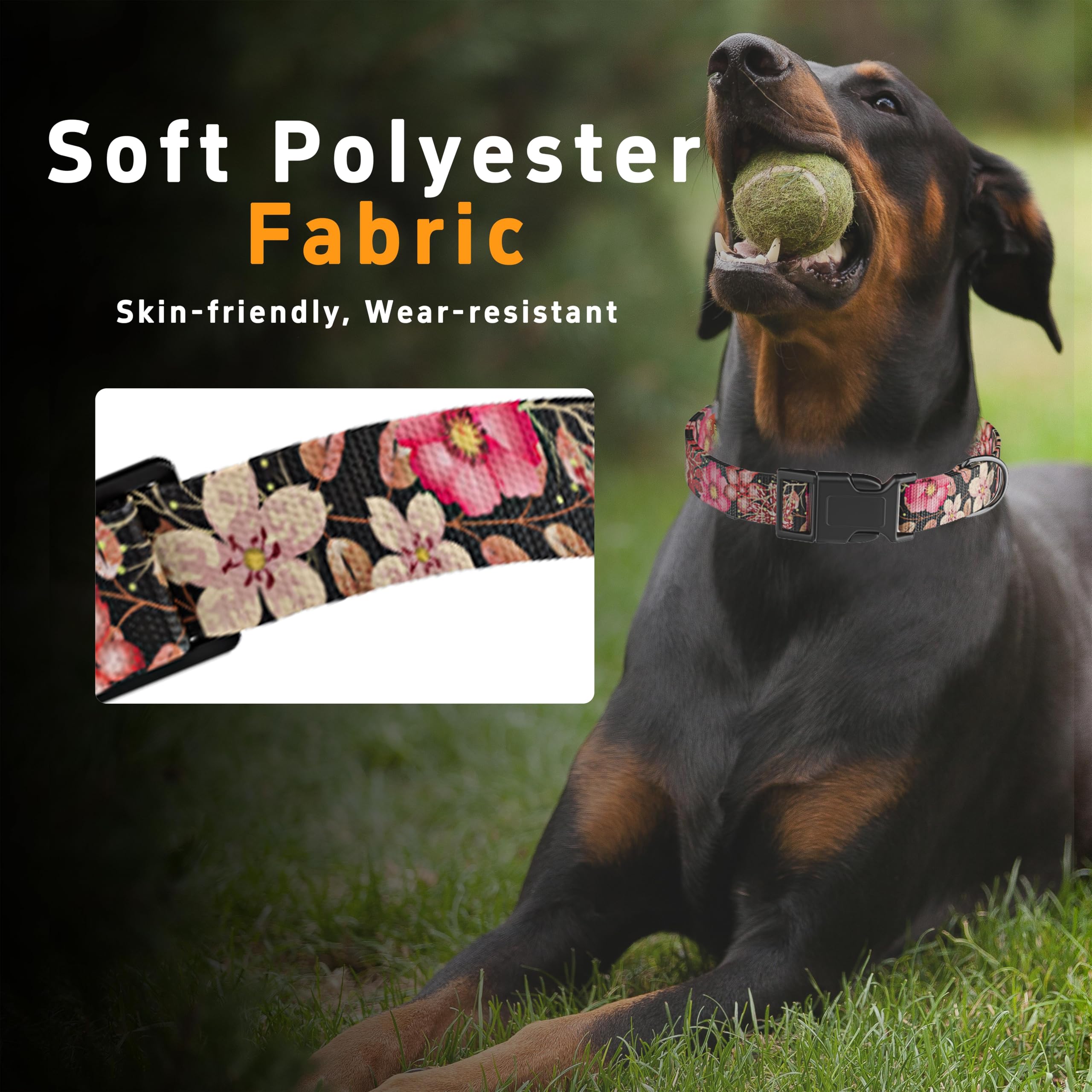 Seyezo Dog Collar For Boys Girls, Flower Puppy Collar For Small Medium Large Dogs, Adjustable Soft Floral Pattern Pet Collar Wit