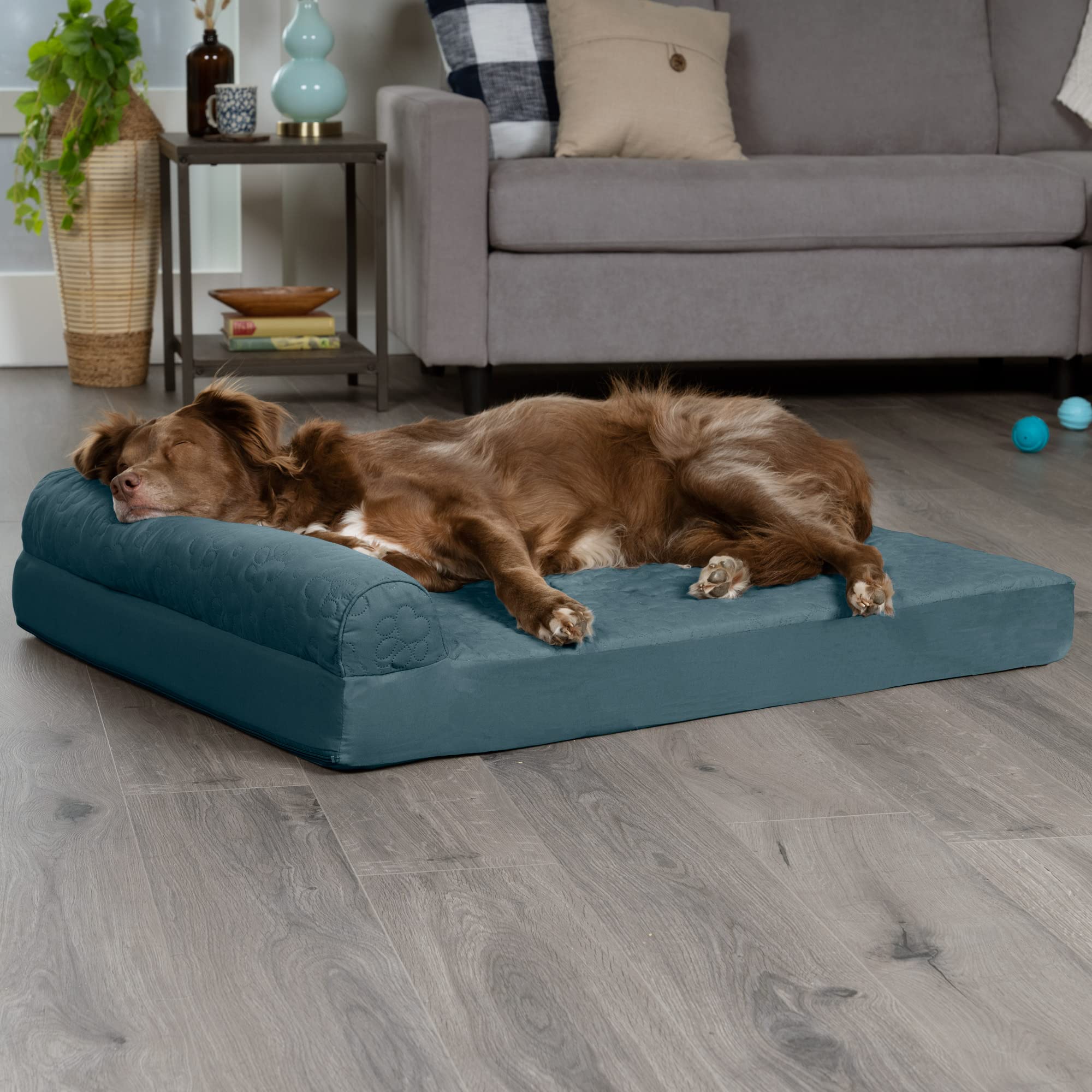Furhaven Memory Foam Dog Bed For Large Dogs W/ Removable Bolsters & Washable Cover, For Dogs Up To 95 Lbs - Pinsonic Quilted Paw