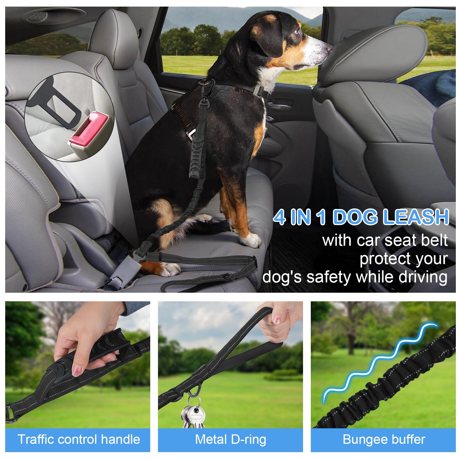 Chioratree Tactical Dog Leash Heavy Duty, 4-6FT Shock Absorbing Bungee Dog Leash, Reflective Military Strong No Pull Dog Leash w