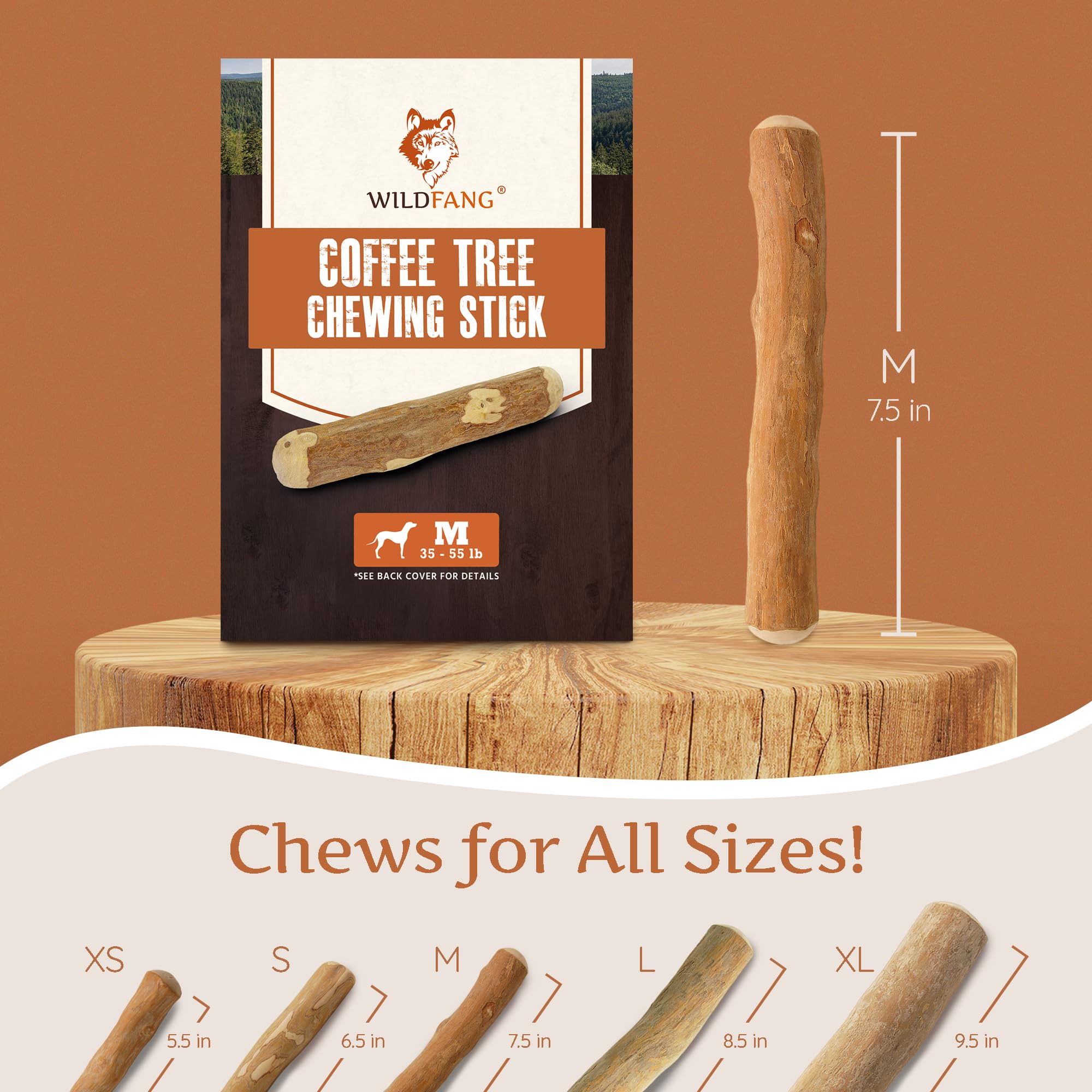 Wildfangcoffee Wood Dog Chew Medium - Natural Chewing Stick For Dogs, Coffee Bone For Dogs Muscle Training, M