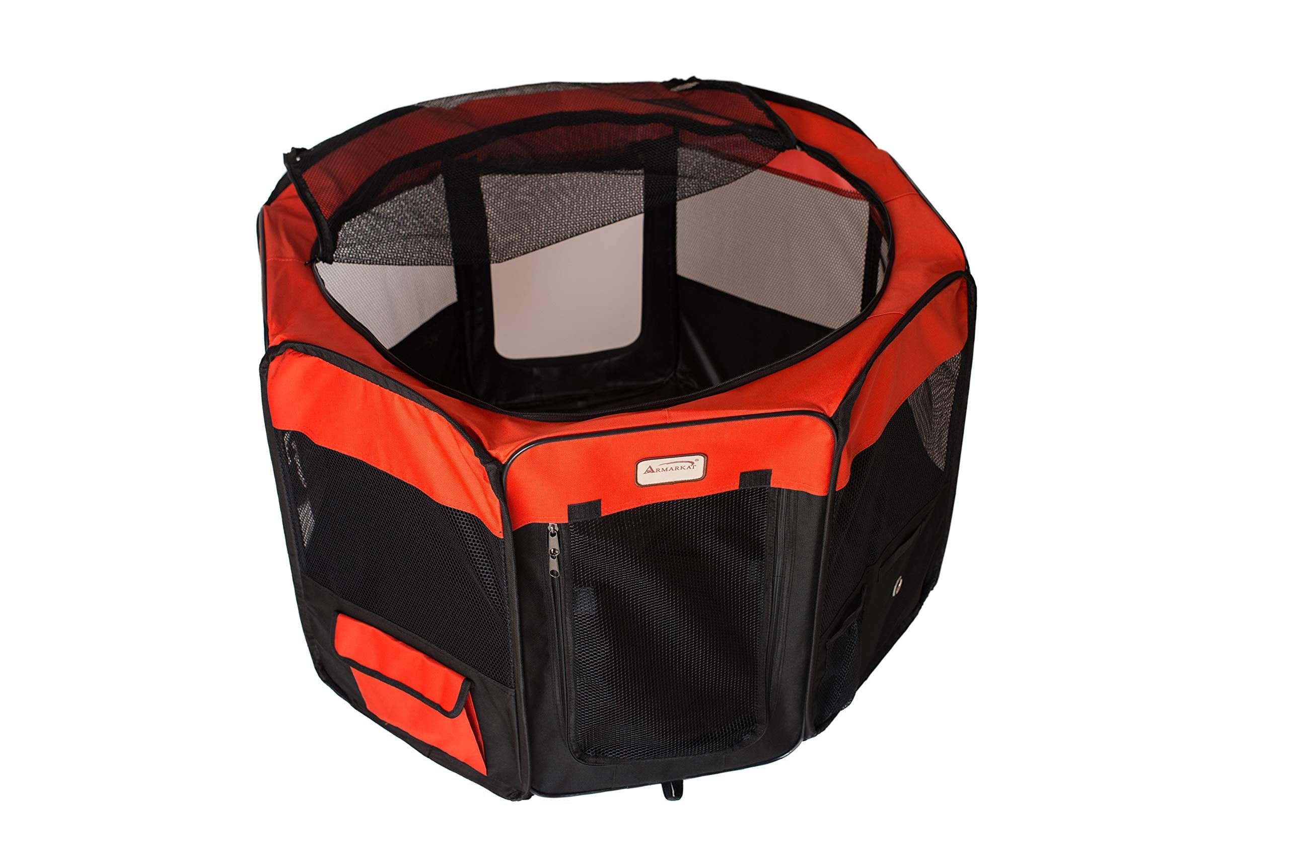Armarkat Model PP002R-M Portable Pet Playpen in Black and Red Combo, Medium