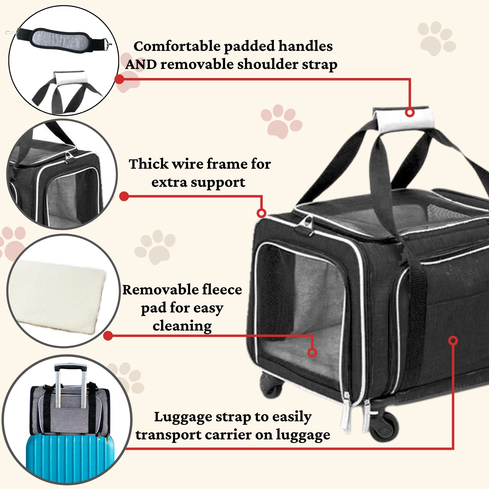 RUFF LIFE 101 Airline Approved Expandable Premium Pet Carrier on Wheels- Two Sided Rolling Carrier- Designed for Dogs & Cats- Ex