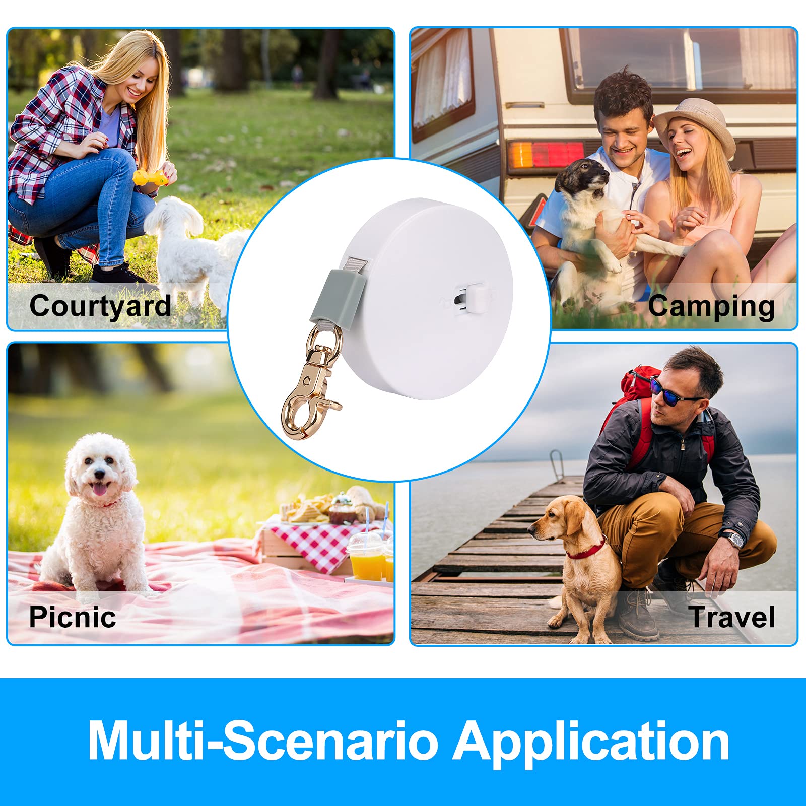 Retractable Dog Leash For Small Dogs Cats Up To 11Lbs With 6.5Ft Anti-Pull Strong Nylon Tape, Hands Free, Mini And Portable Walking Leash With Wrist Strap, One-Hand Brake, White Round