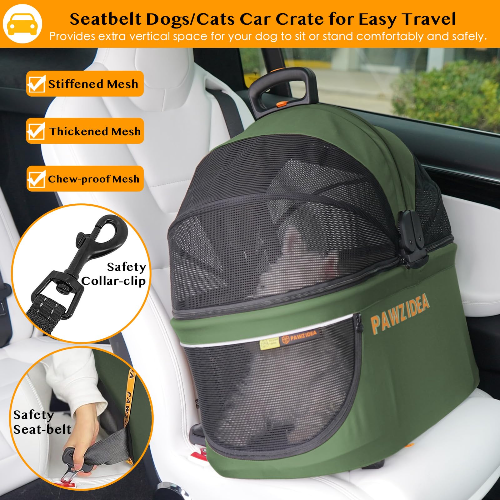 Pawzidea Cat Stroller 4 In 1, Pet Stroller For Small/Medium Dogs With Detachable Carrier Easy Lock No-Zip Canopy, Seatbelt Dog C