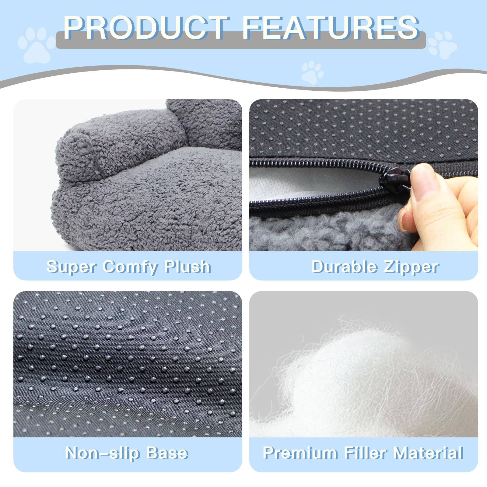 Famidge Sherpa Cat Couch, Washable Cat Bed For Indoor Cats, Calming Dog Couch For Medium Small Dogs & Cats Up To 20Lbs, Dog Gray