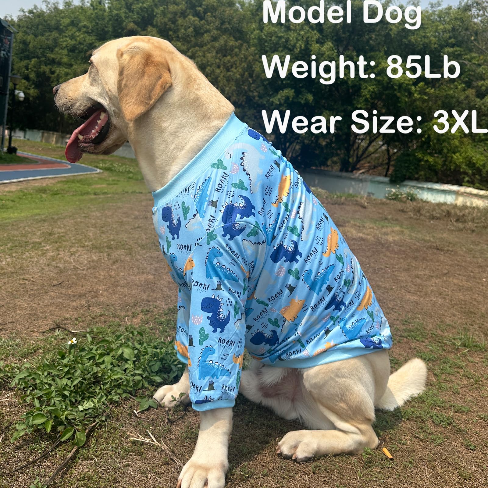 Pripre Dinosaur Dog T Shirts Cute Dinosaur Pattern Printed Apparel Shirt For Large Dogs Softable Stretchy Pet Clothes M, Blue