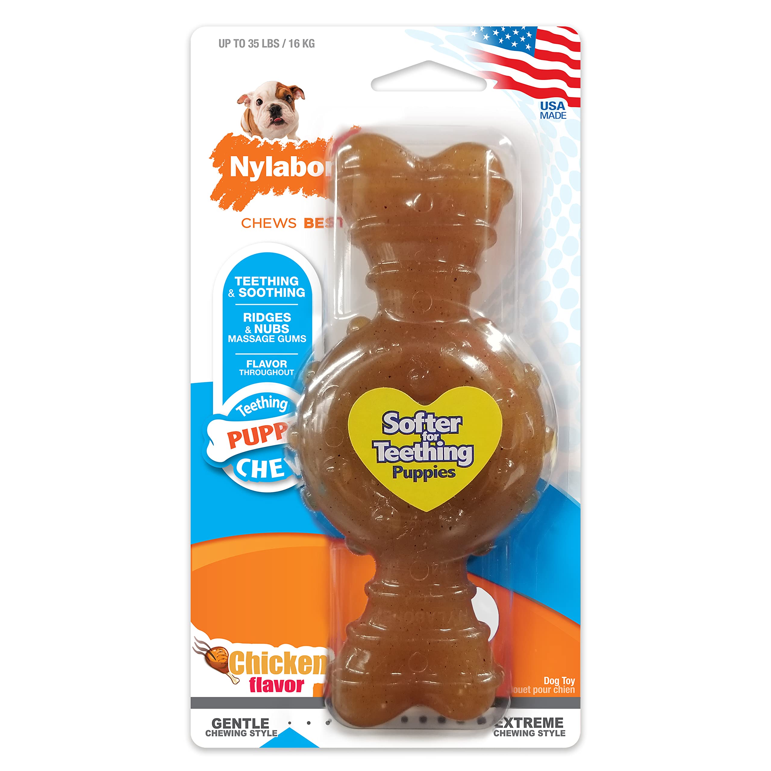 Nylabone Puppy Ring Bone Chew Toy - Puppy Chew Toys For Teething - Puppy Supplies - Chicken Flavor, Medium/Wolf (1 Count)
