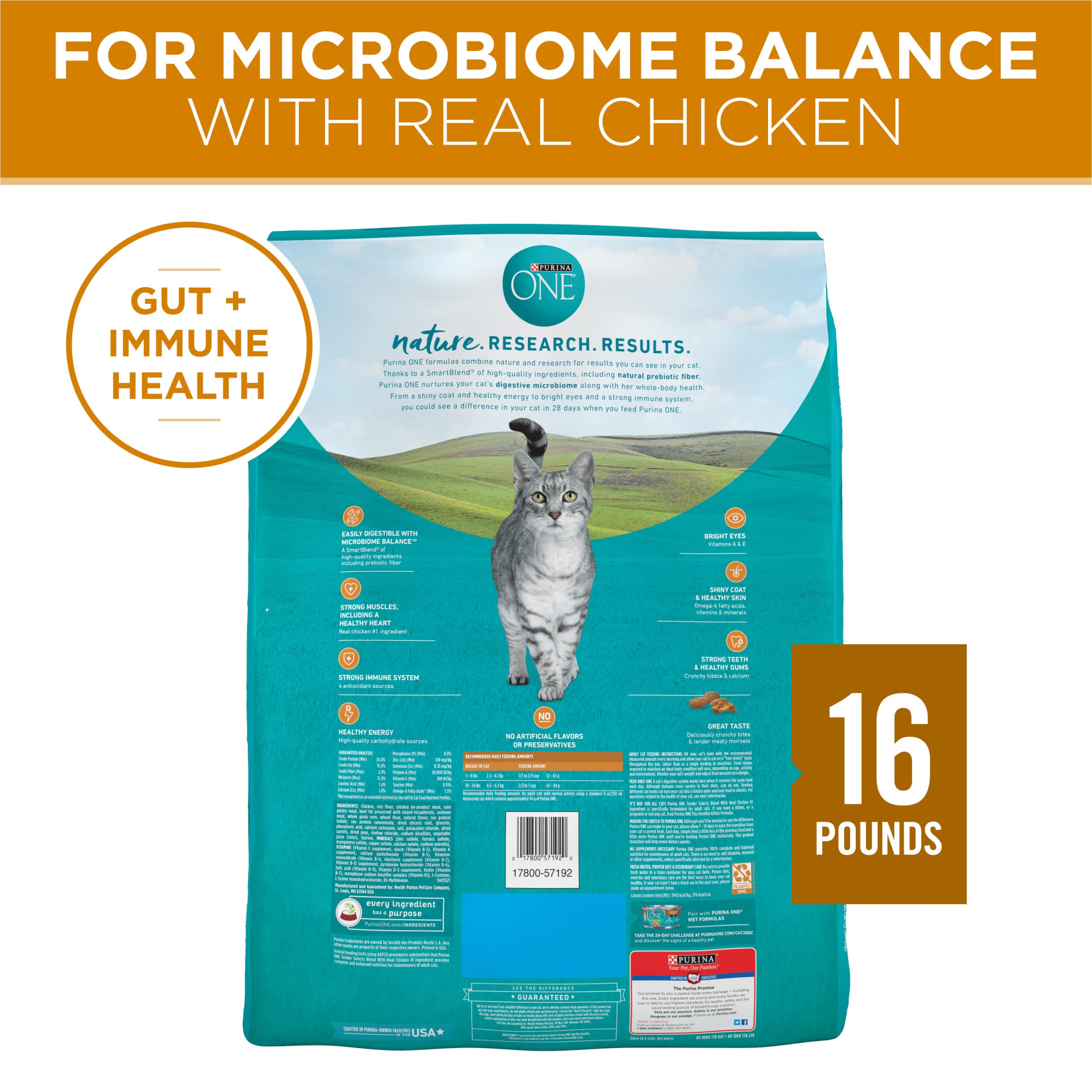 Purina ONE Natural Dry Cat Food, Tender Selects Blend With Real Chicken - 16 lb. Bag