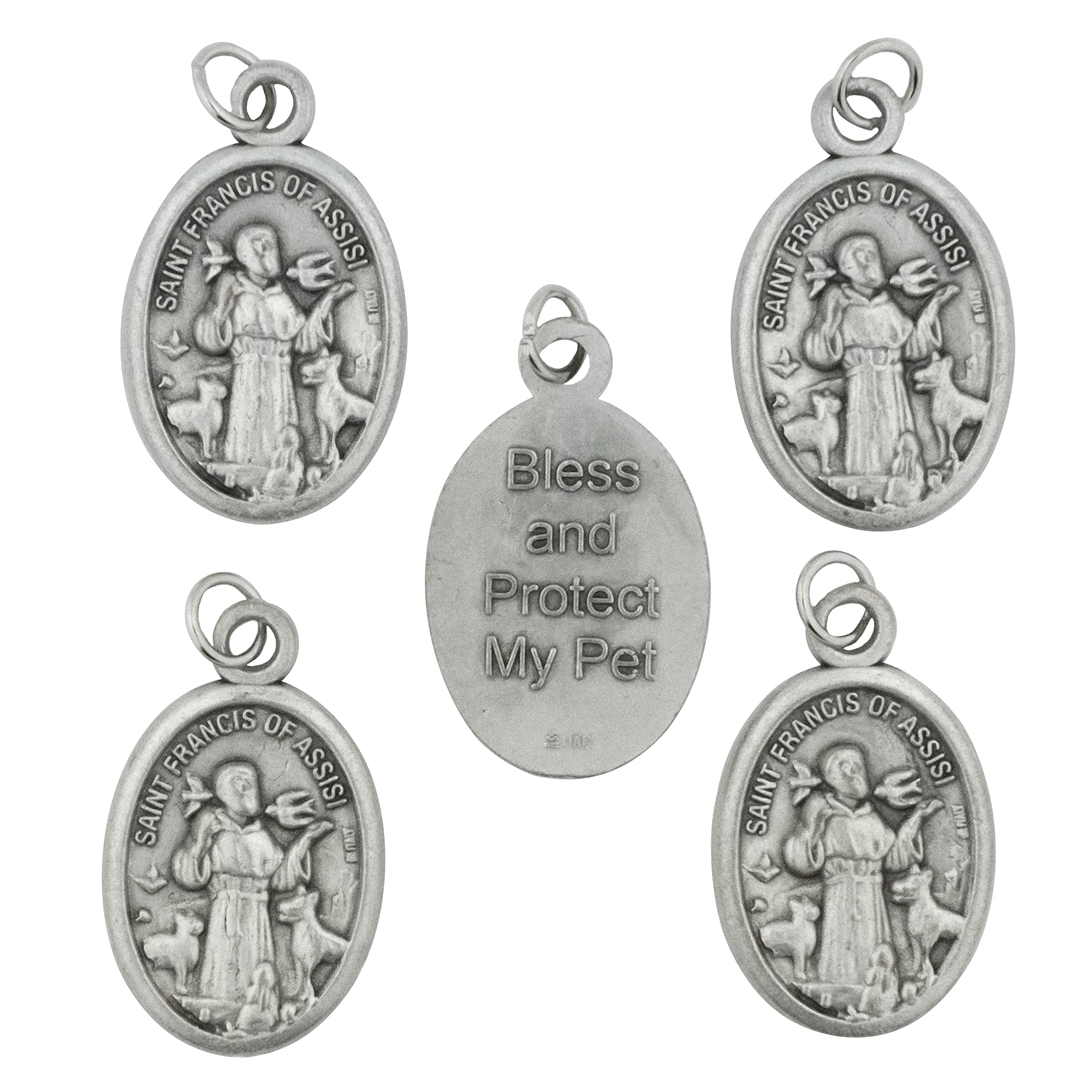 Venerare 5 Pack of Saint Francis of Assisi Oval Pet Medals | Bless and Protect My Pet | Patron Saint of Animals | Great Catholic